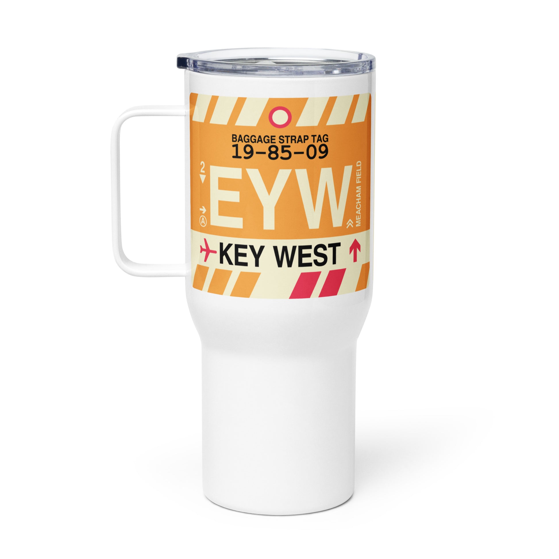 EYW Key West Travel Mug • Jet Age Baggage Tag Design • YHM Designs - Image 03