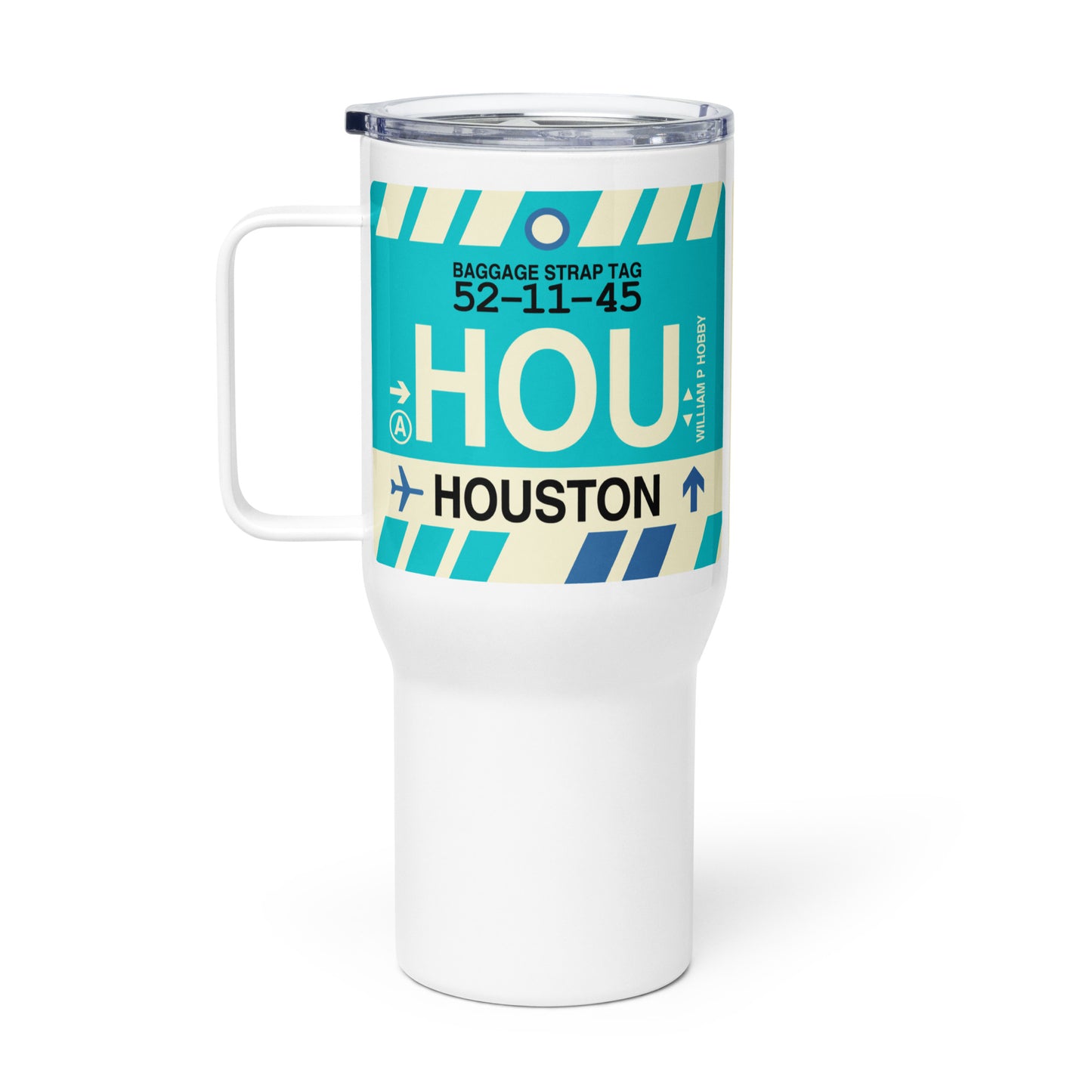 HOU Houston Travel Mug • Jet Age Baggage Tag Design • YHM Designs - Image 03