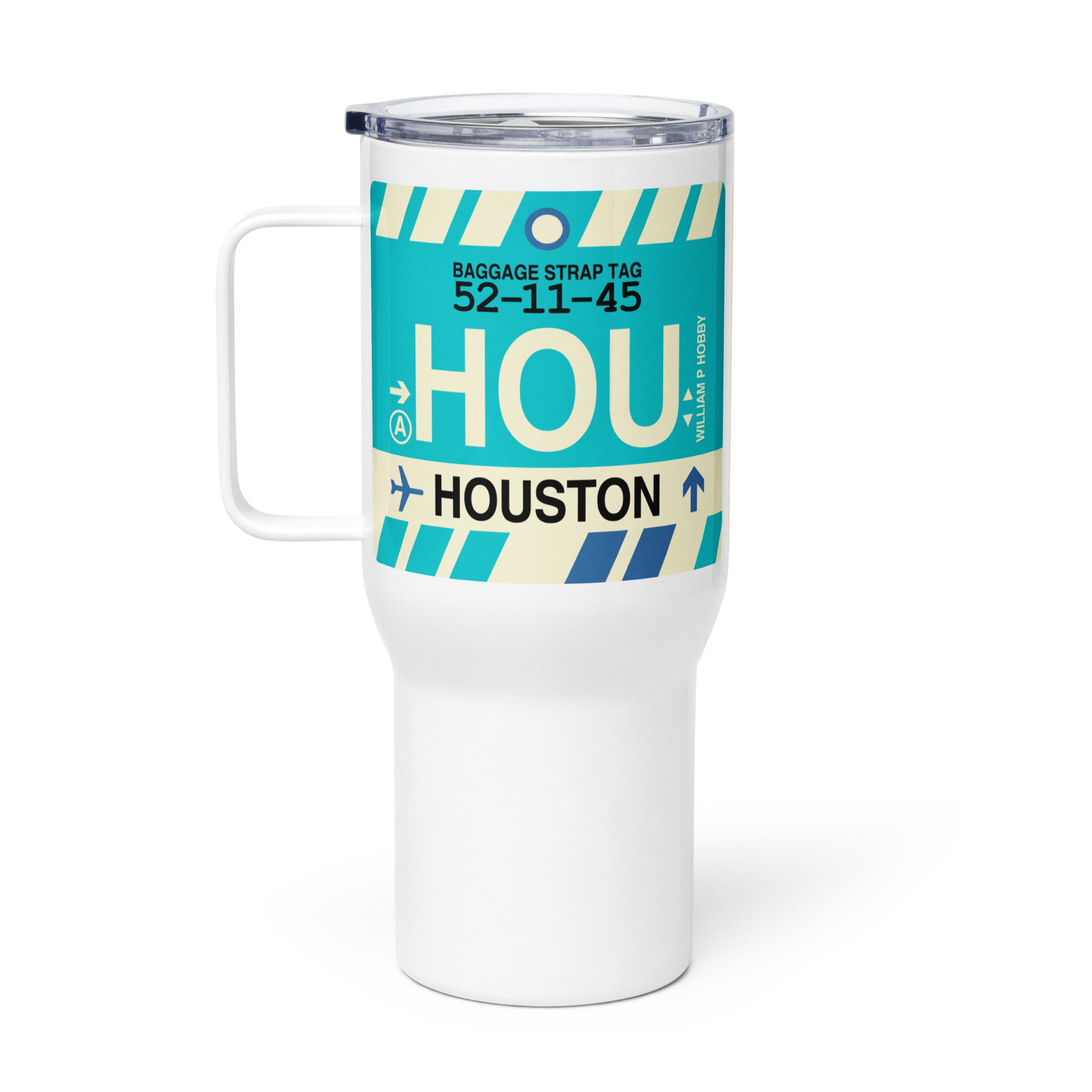 HOU Houston Travel Mug • Jet Age Baggage Tag Design • YHM Designs - Image 03