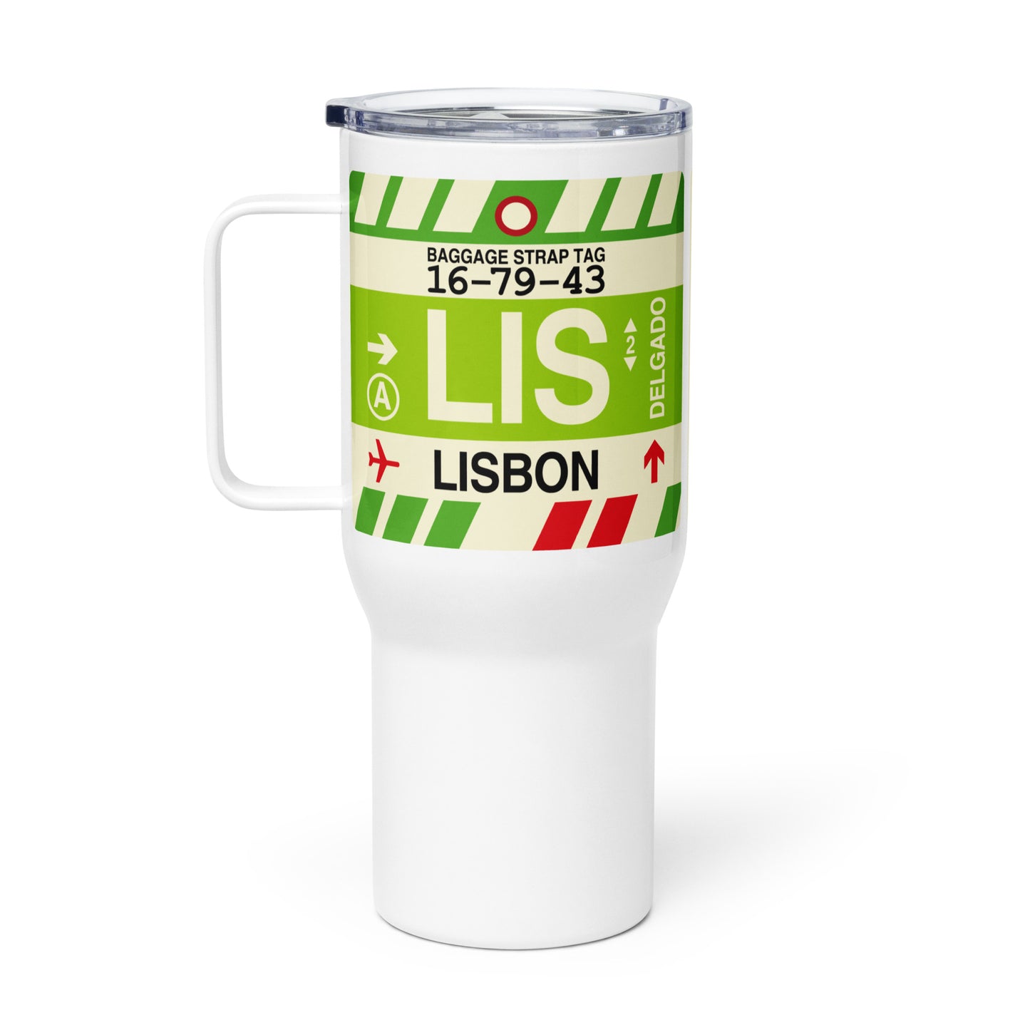 LIS Lisbon Travel Mug • Jet Age Baggage Tag Design • YHM Designs - Image 03
