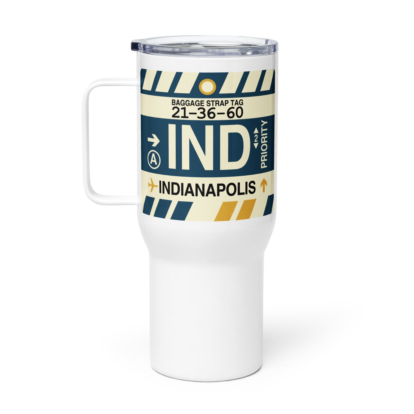 IND Indianapolis Travel Mug • Jet Age Baggage Tag Design • YHM Designs - Image 03