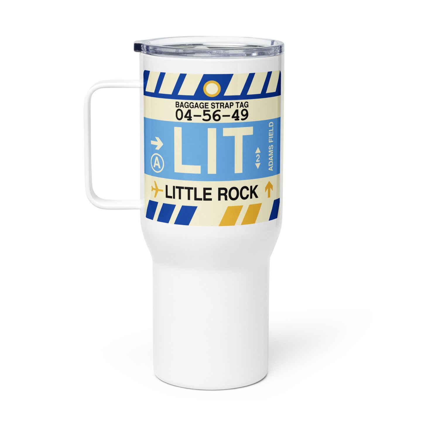 LIT Little Rock Travel Mug • Jet Age Baggage Tag Design • YHM Designs - Image 03