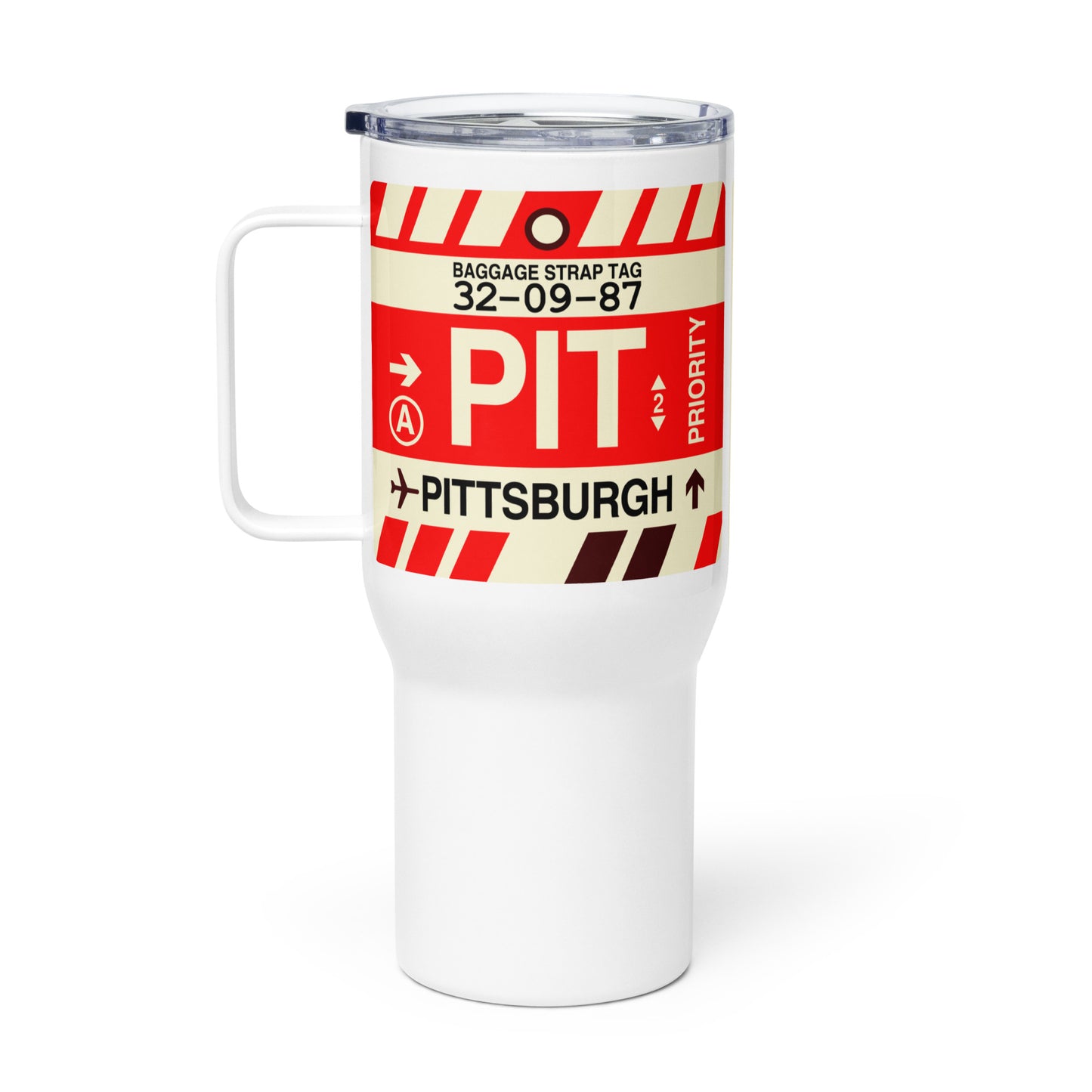 PIT Pittsburgh Travel Mug • Jet Age Baggage Tag Design • YHM Designs - Image 03