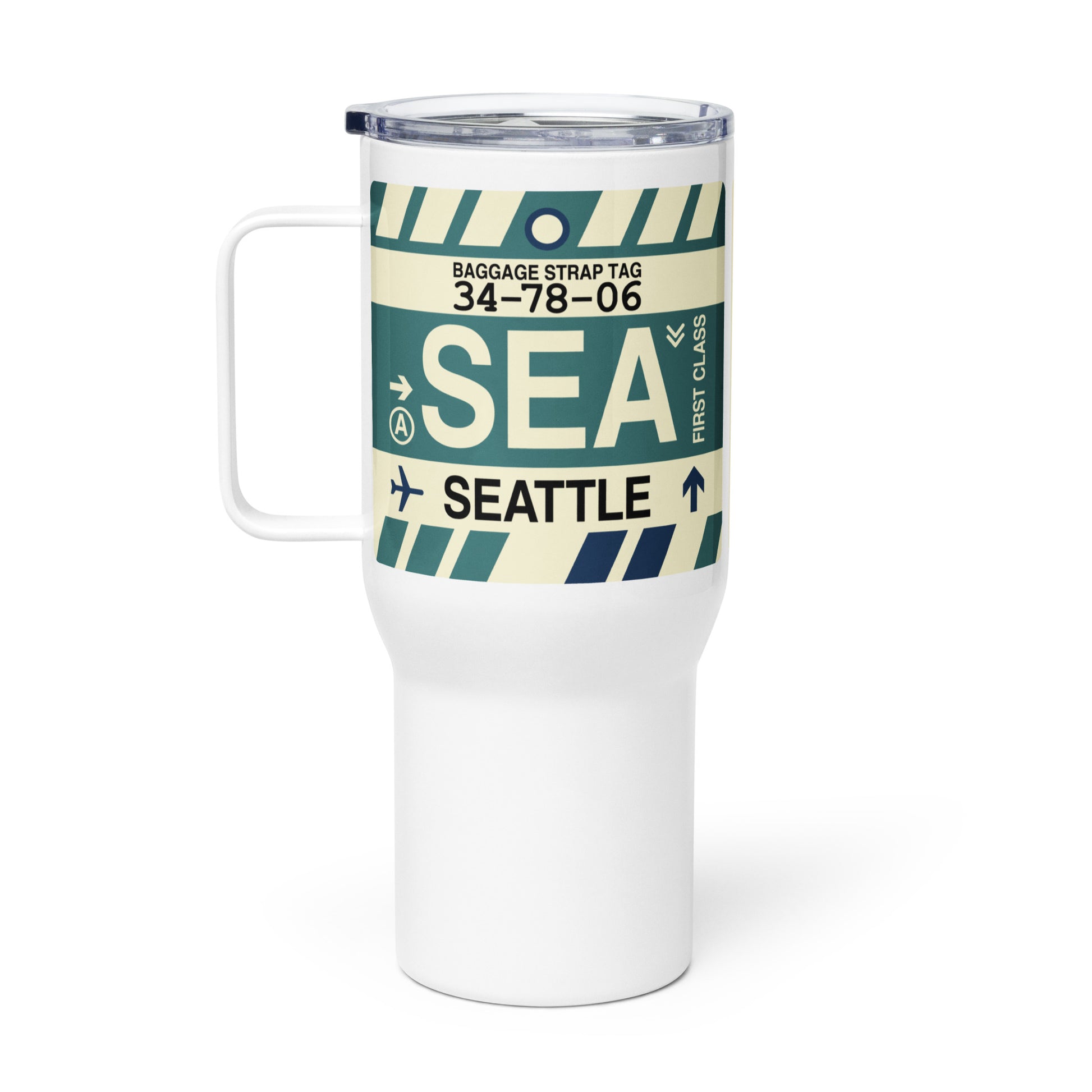 SEA Seattle Travel Mug • Jet Age Baggage Tag Design • YHM Designs - Image 03