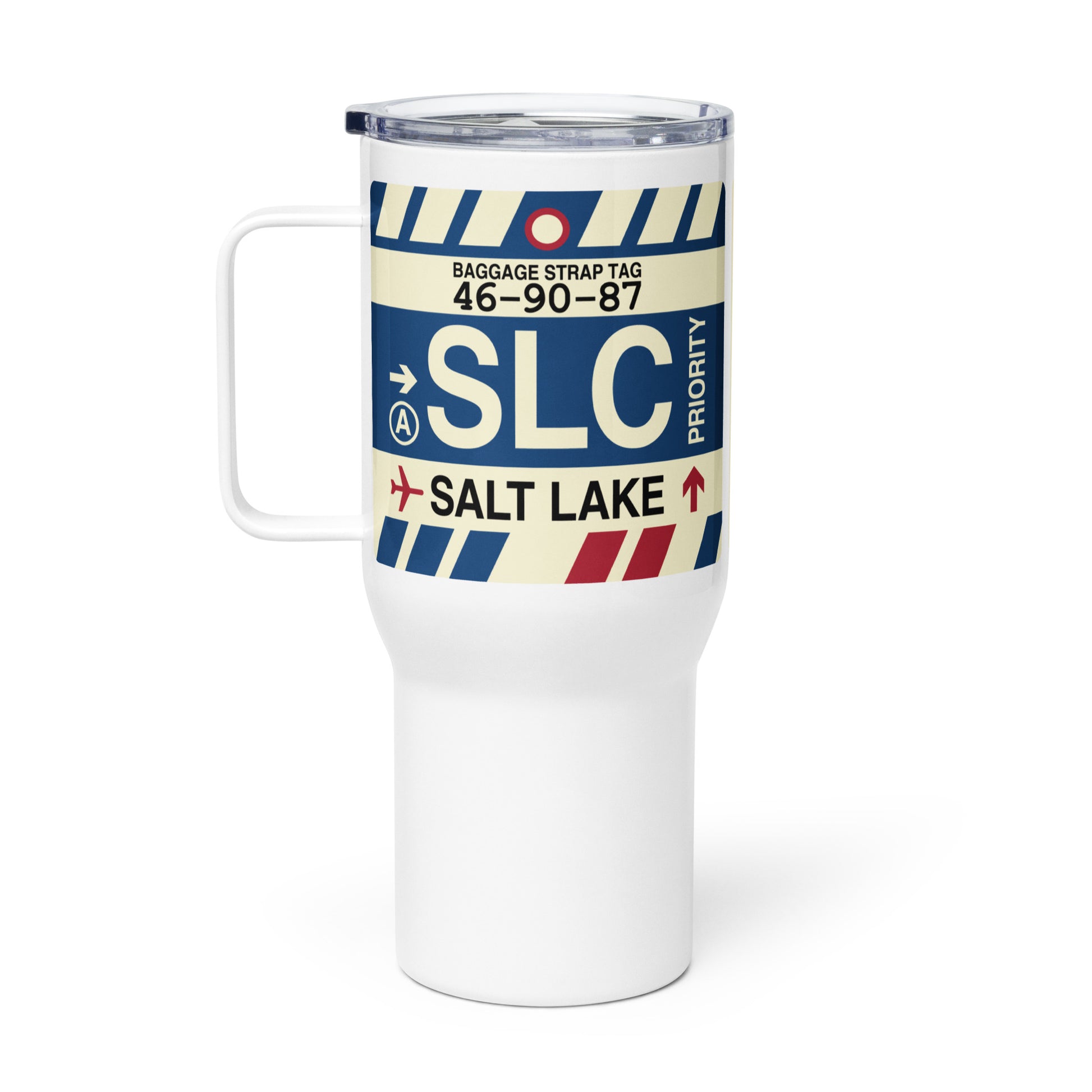 SLC Salt Lake City Travel Mug • Jet Age Baggage Tag Design • YHM Designs - Image 03
