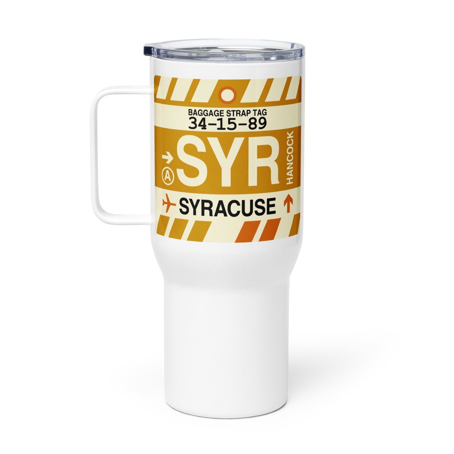 SYR Syracuse Travel Mug • Jet Age Baggage Tag Design • YHM Designs - Image 03