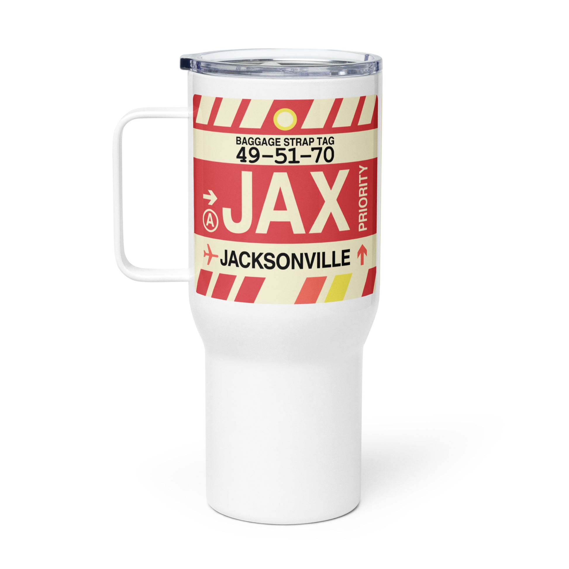 JAX Jacksonville Travel Mug • Jet Age Baggage Tag Design • YHM Designs - Image 03