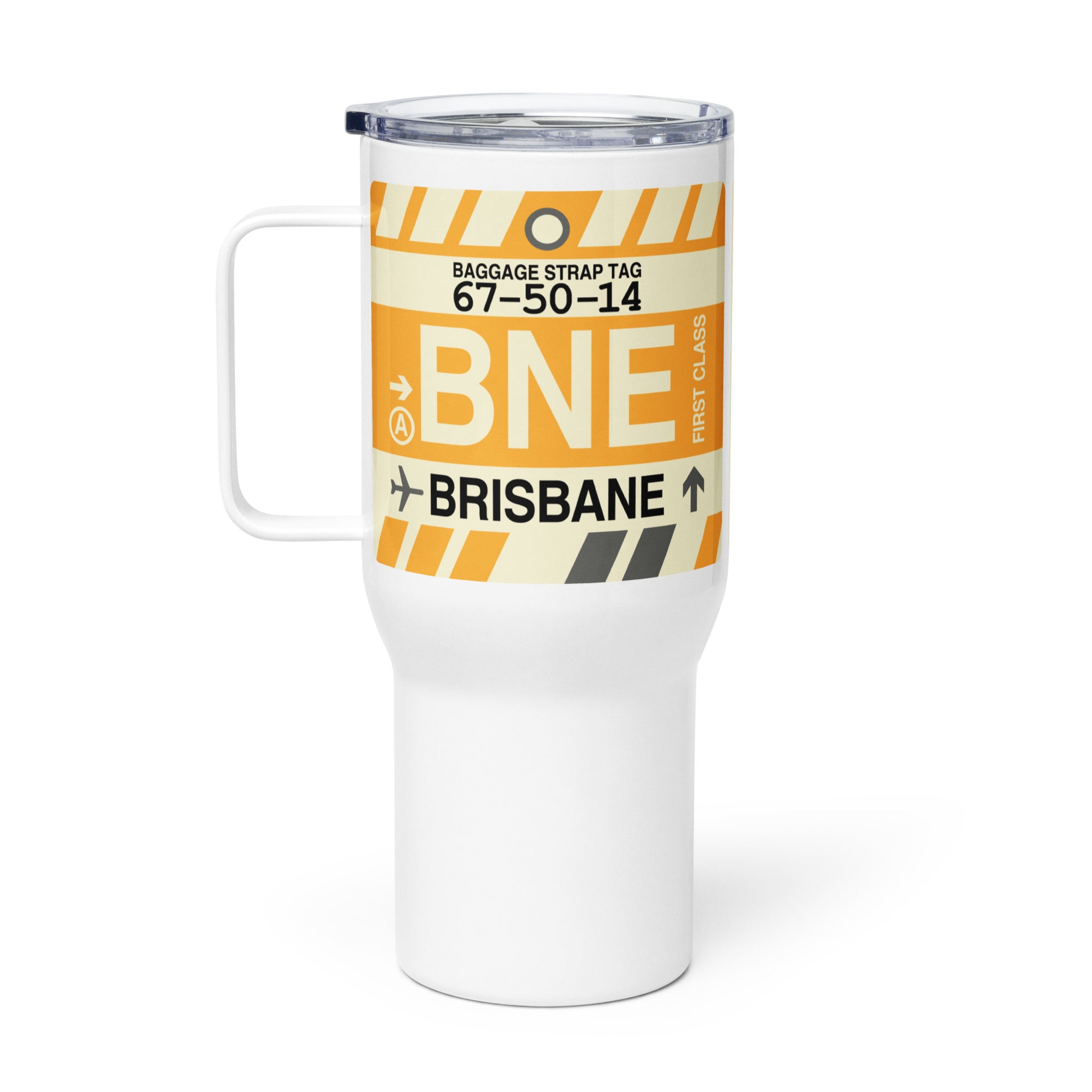 BNE Brisbane Travel Mug • Jet Age Baggage Tag Design • YHM Designs - Image 03