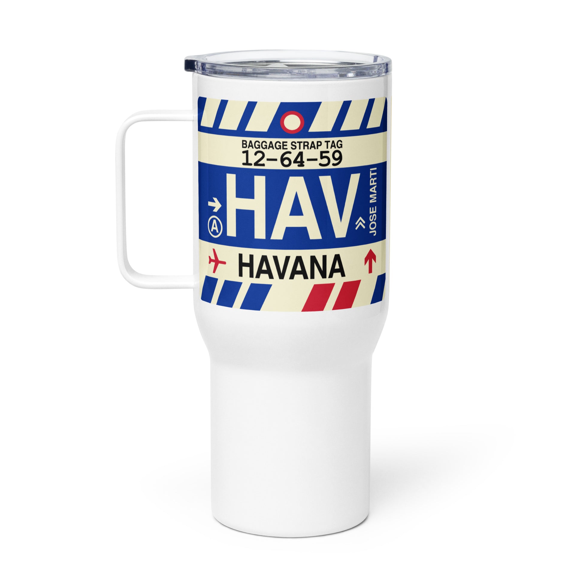 HAV Havana Travel Mug • Jet Age Baggage Tag Design • YHM Designs - Image 03