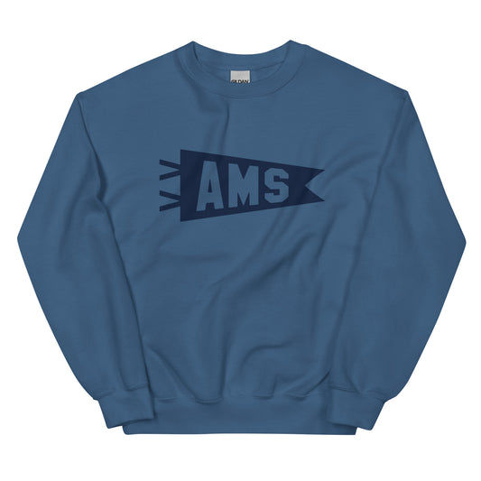 Airport Code Sweatshirt - Navy Blue Graphic • AMS Amsterdam • YHM Designs - Image 01