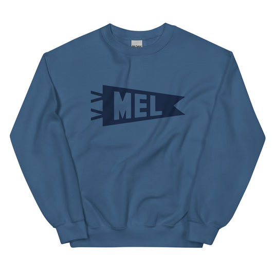 Airport Code Sweatshirt - Navy Blue Graphic • MEL Melbourne • YHM Designs - Image 01