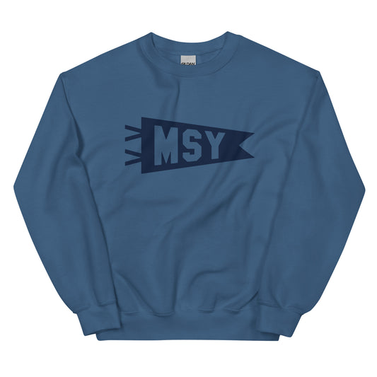 Airport Code Sweatshirt - Navy Blue Graphic • MSY New Orleans • YHM Designs - Image 01