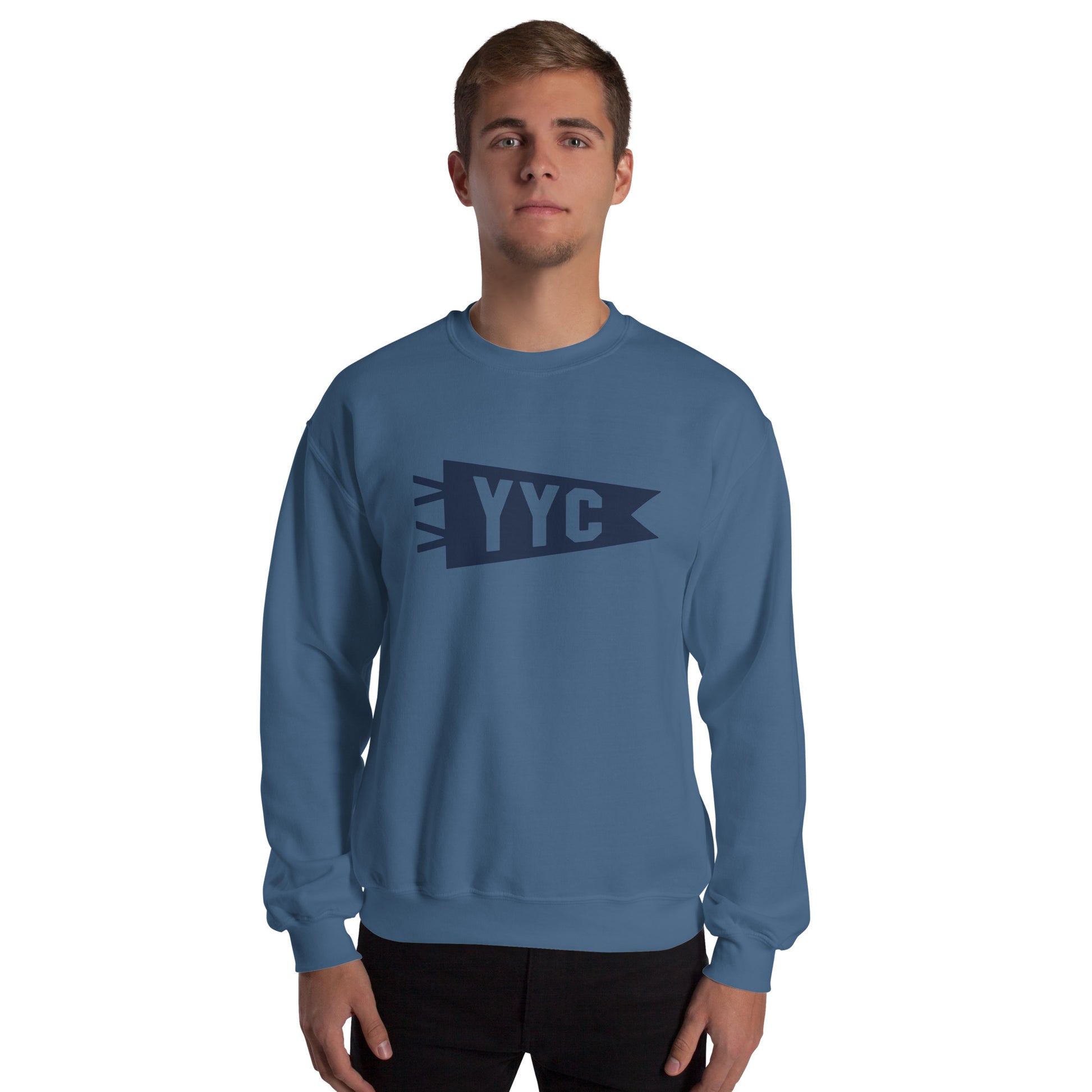 Airport Code Sweatshirt - Navy Blue Graphic • YYC Calgary • YHM Designs - Image 06