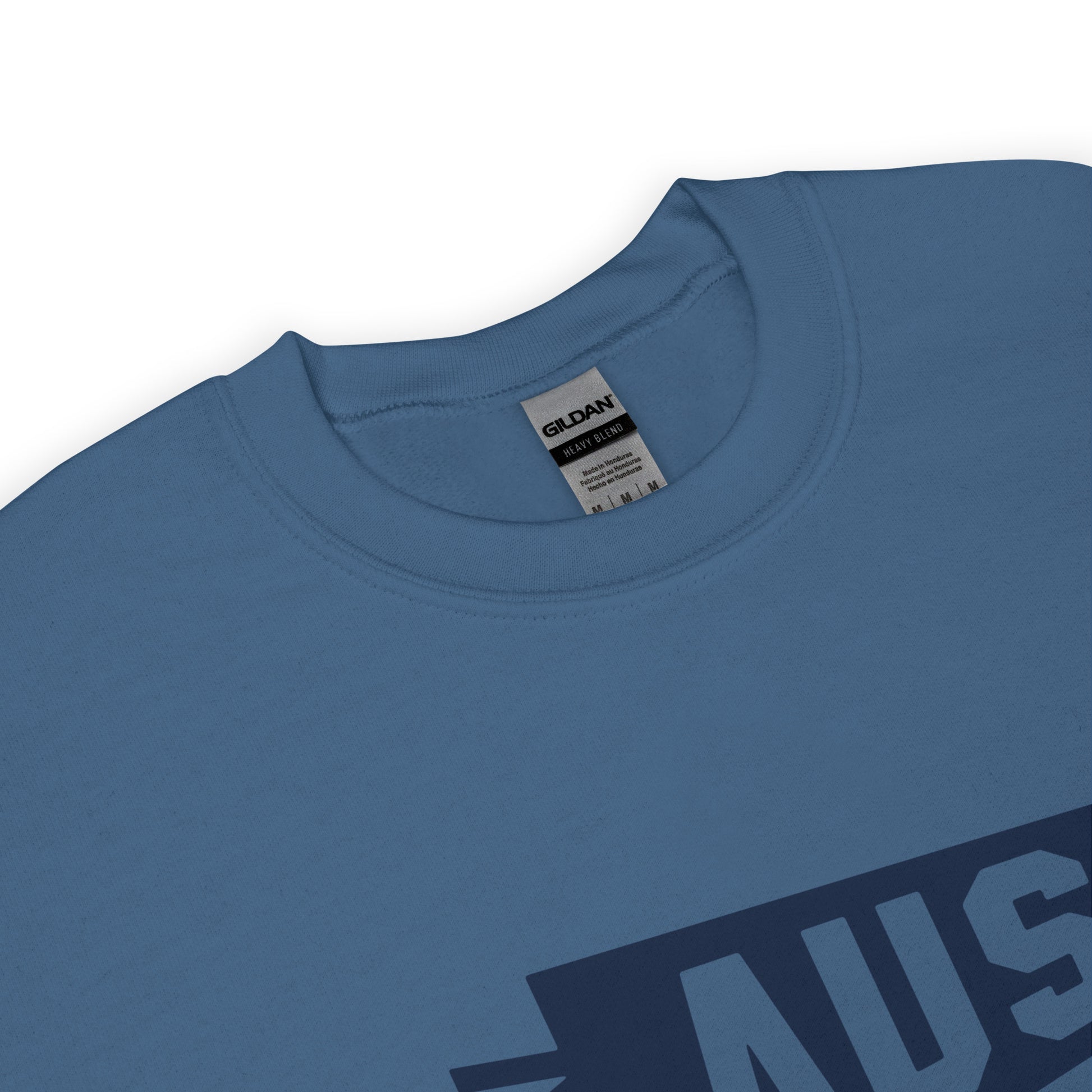 Airport Code Sweatshirt - Navy Blue Graphic • AUS Austin • YHM Designs - Image 04