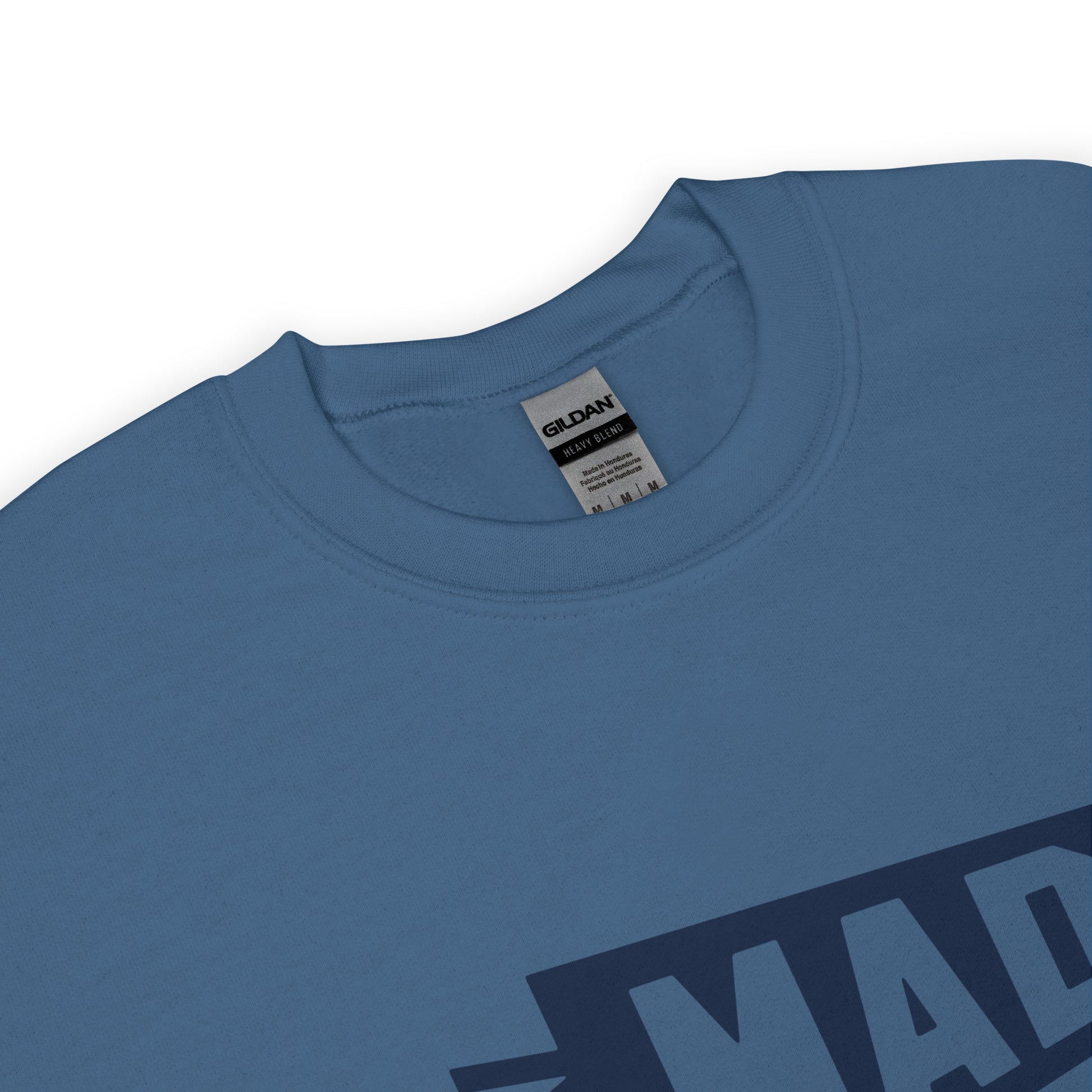 Airport Code Sweatshirt - Navy Blue Graphic • MAD Madrid • YHM Designs - Image 04