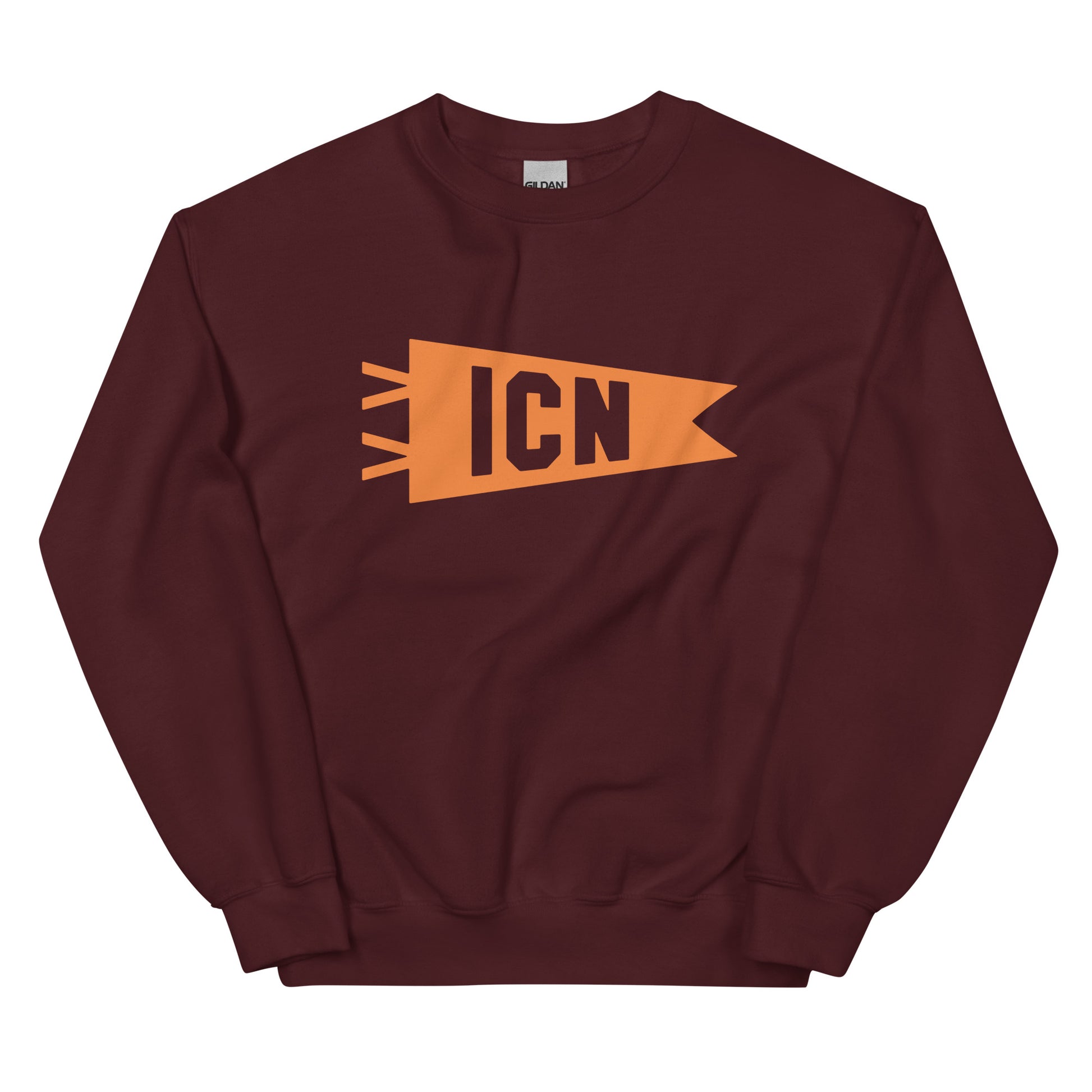 Airport Code Sweatshirt - Orange Graphic • ICN Seoul • YHM Designs - Image 02