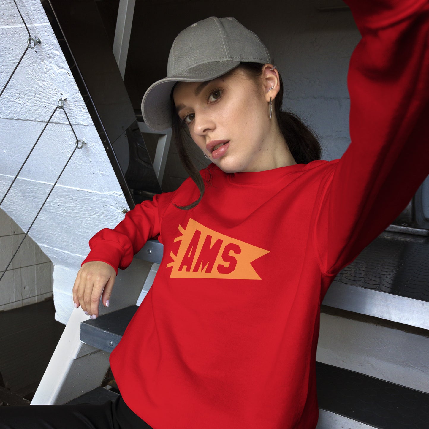 Airport Code Sweatshirt - Orange Graphic • AMS Amsterdam • YHM Designs - Image 07
