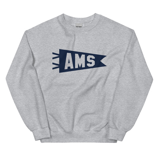 Airport Code Sweatshirt - Navy Blue Graphic • AMS Amsterdam • YHM Designs - Image 02