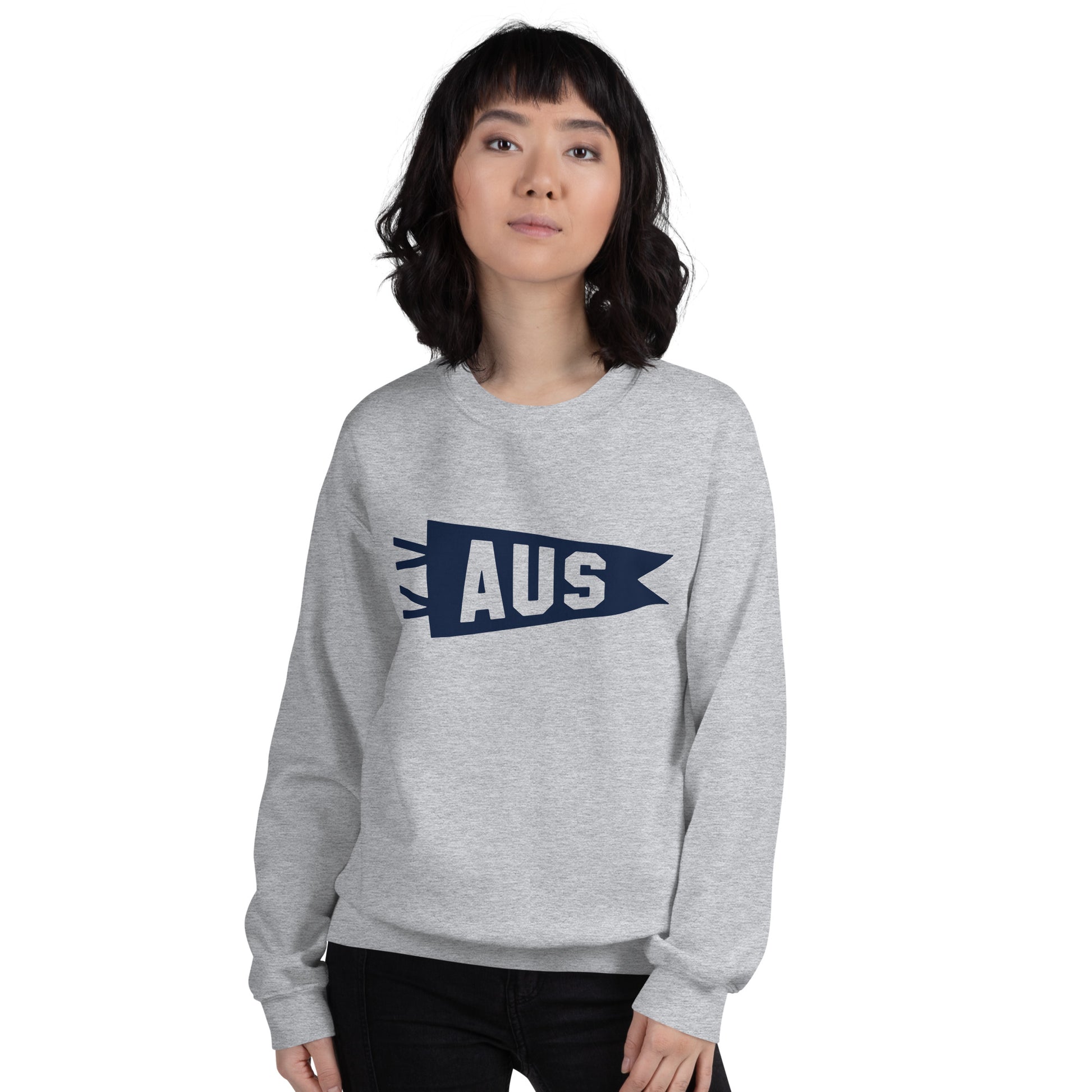 Airport Code Sweatshirt - Navy Blue Graphic • AUS Austin • YHM Designs - Image 10