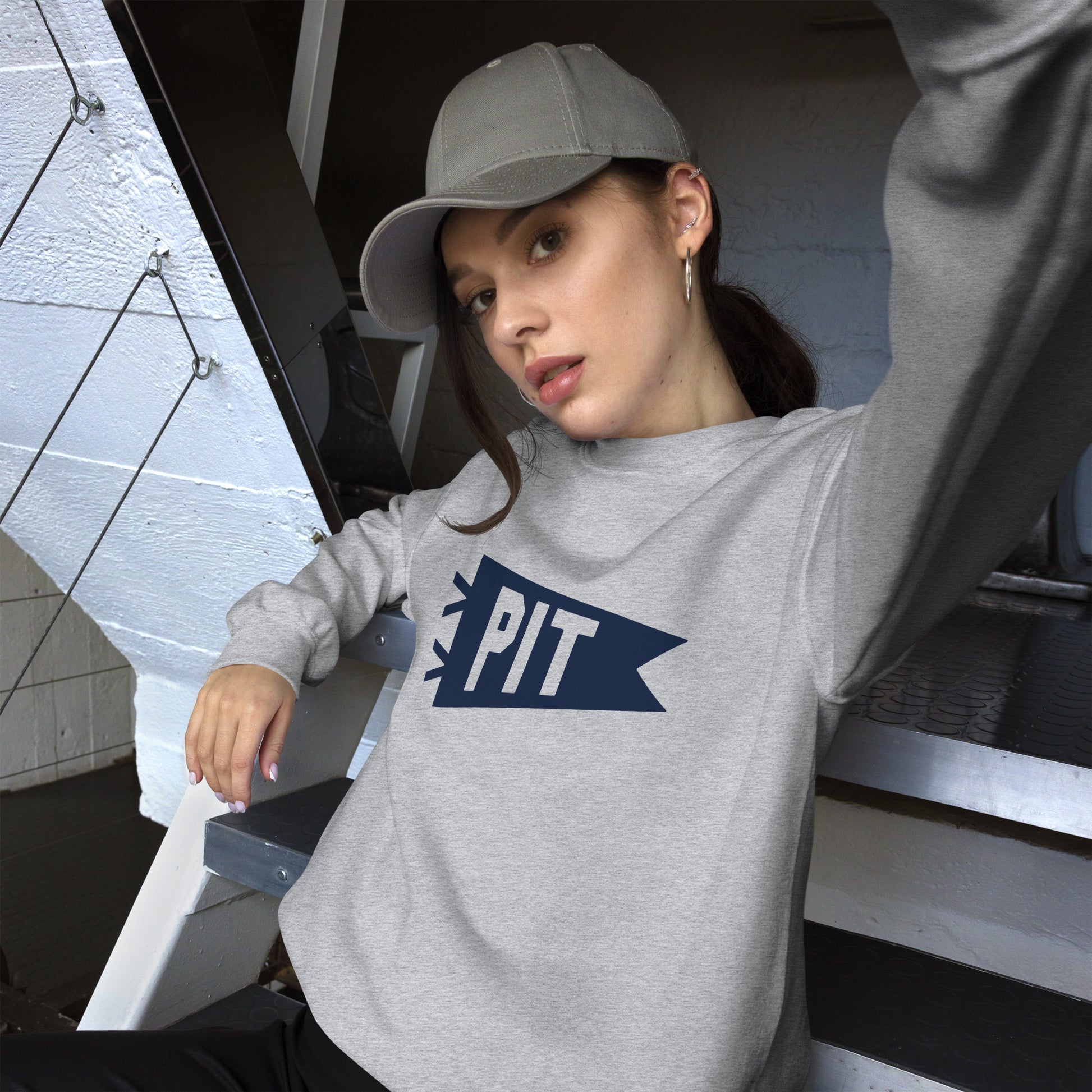 Airport Code Sweatshirt - Navy Blue Graphic • PIT Pittsburgh • YHM Designs - Image 07