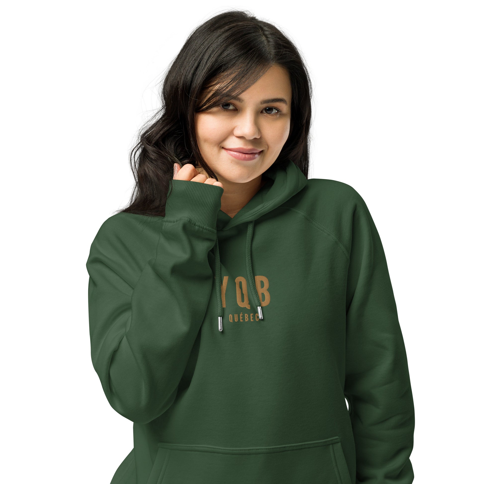 Embroidered Organic Hoodie - Old Gold • YQB Quebec City • YHM Designs - Image 03