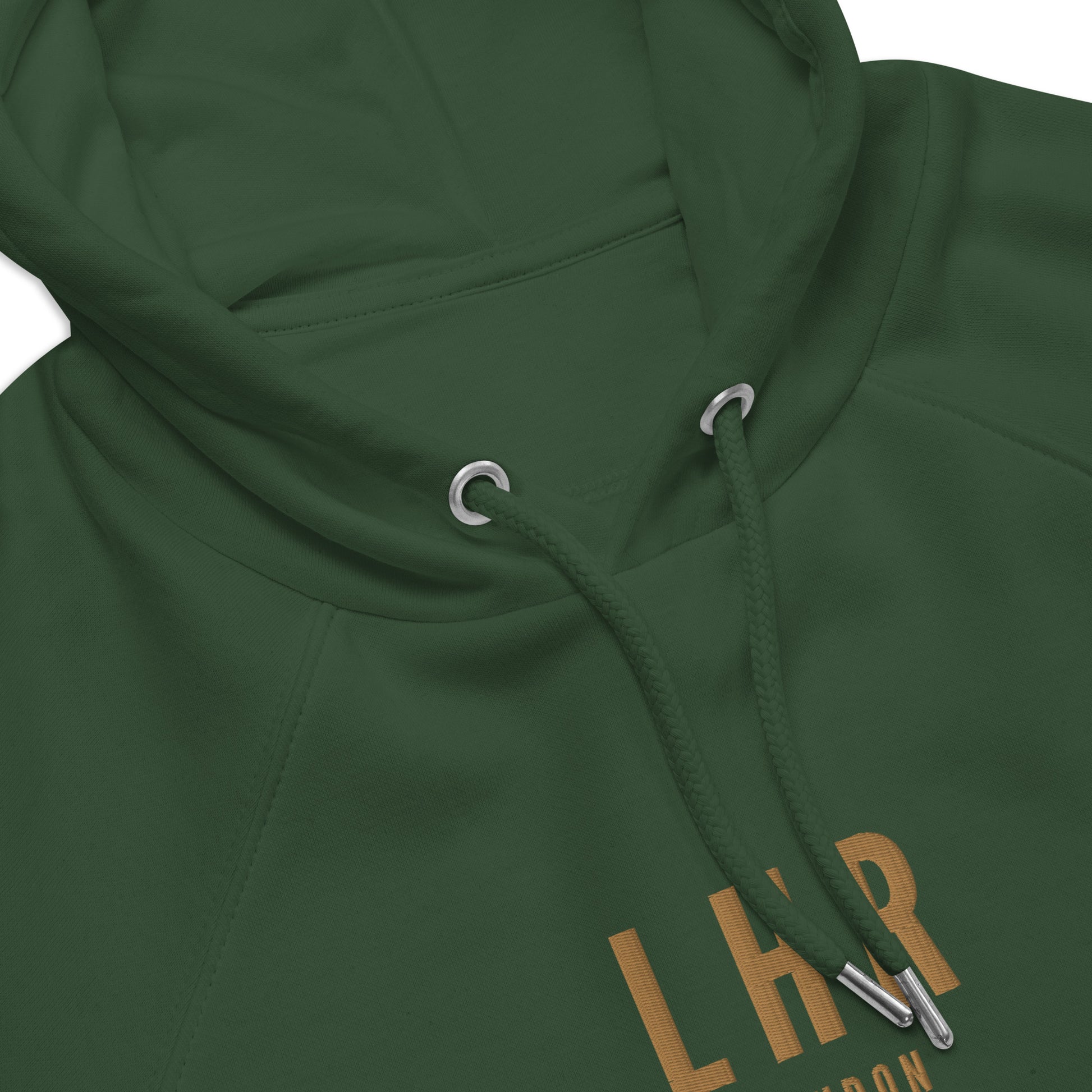 Embroidered Organic Hoodie - Old Gold • LHR London • YHM Designs - Image 07