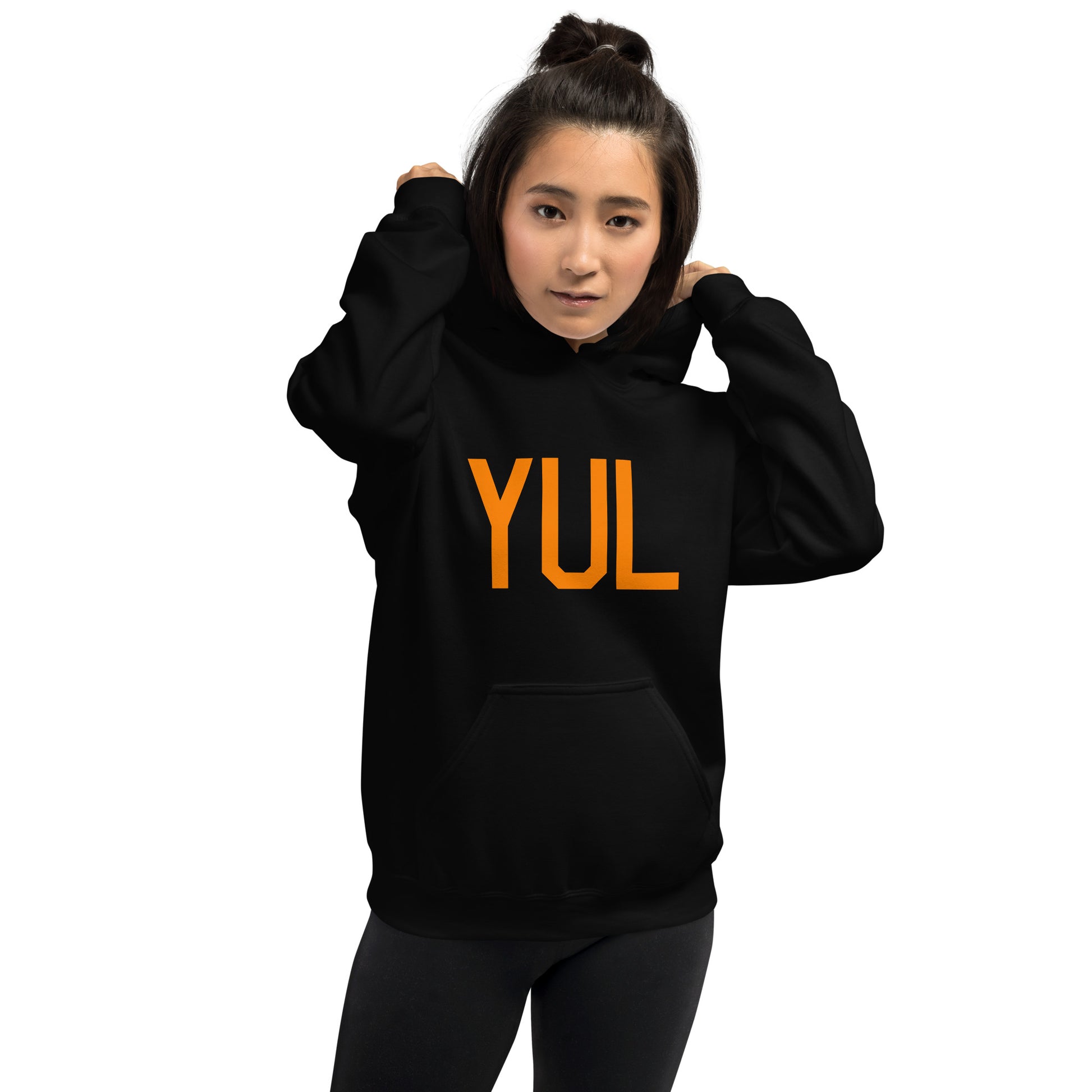 Unisex Hoodie - Orange Graphic • YUL Montreal • YHM Designs - Image 01