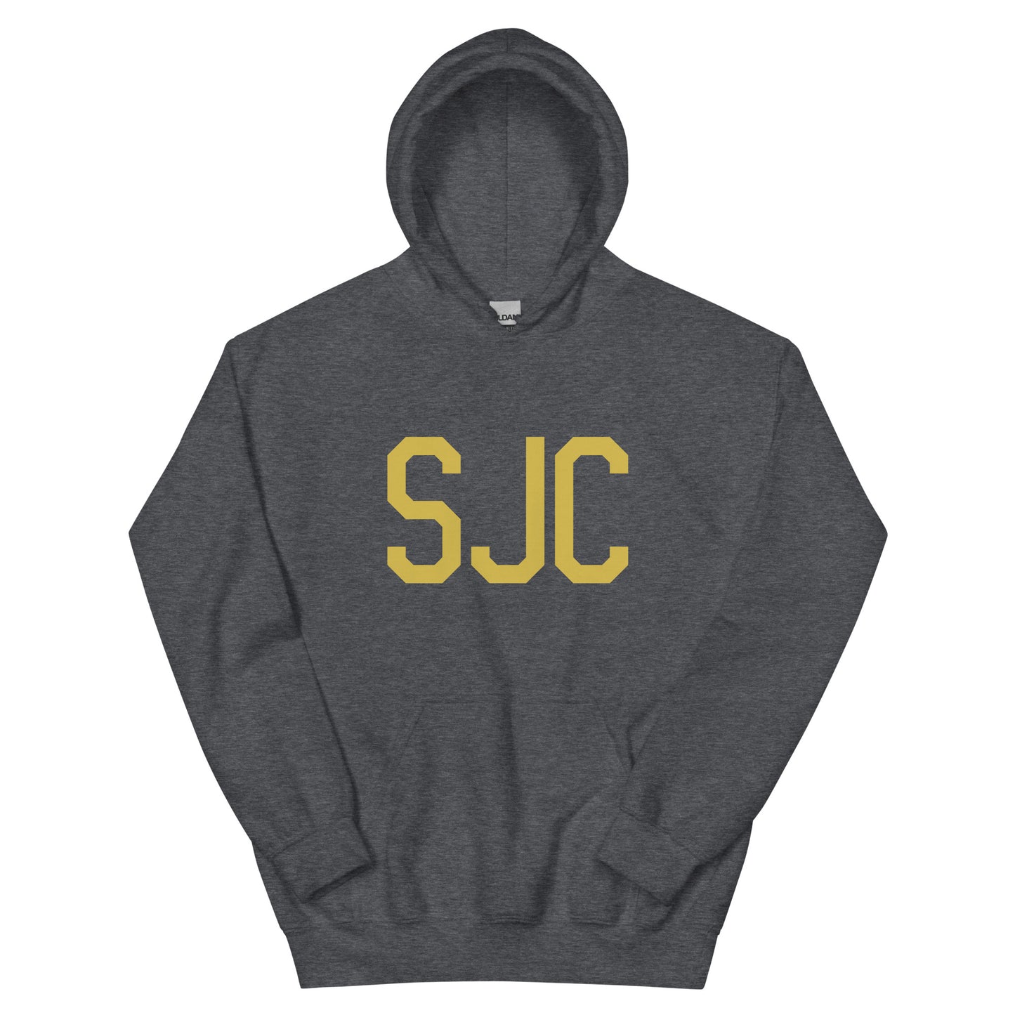 SJC San Jose Unisex Hoodie • Air Force Lettering in Old Gold • YHM Designs - Image 01