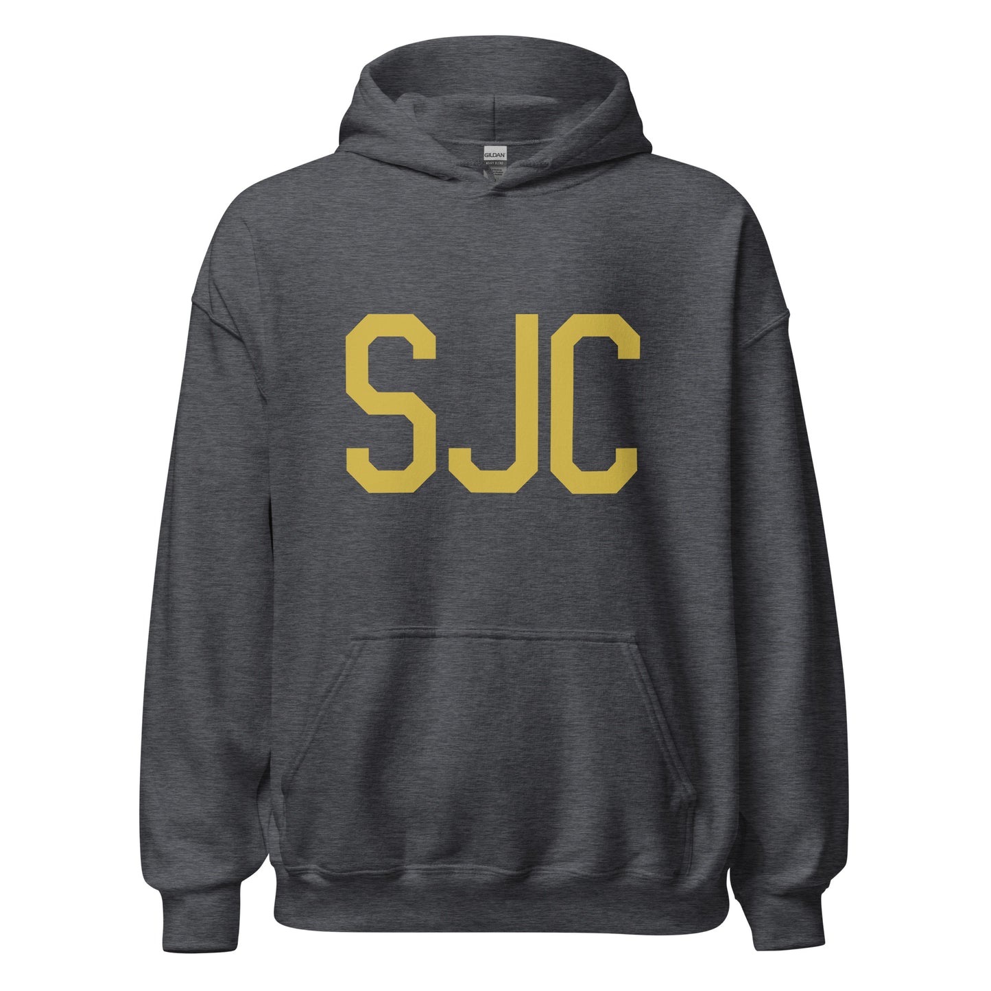 SJC San Jose Unisex Hoodie • Air Force Lettering in Old Gold • YHM Designs - Image 03