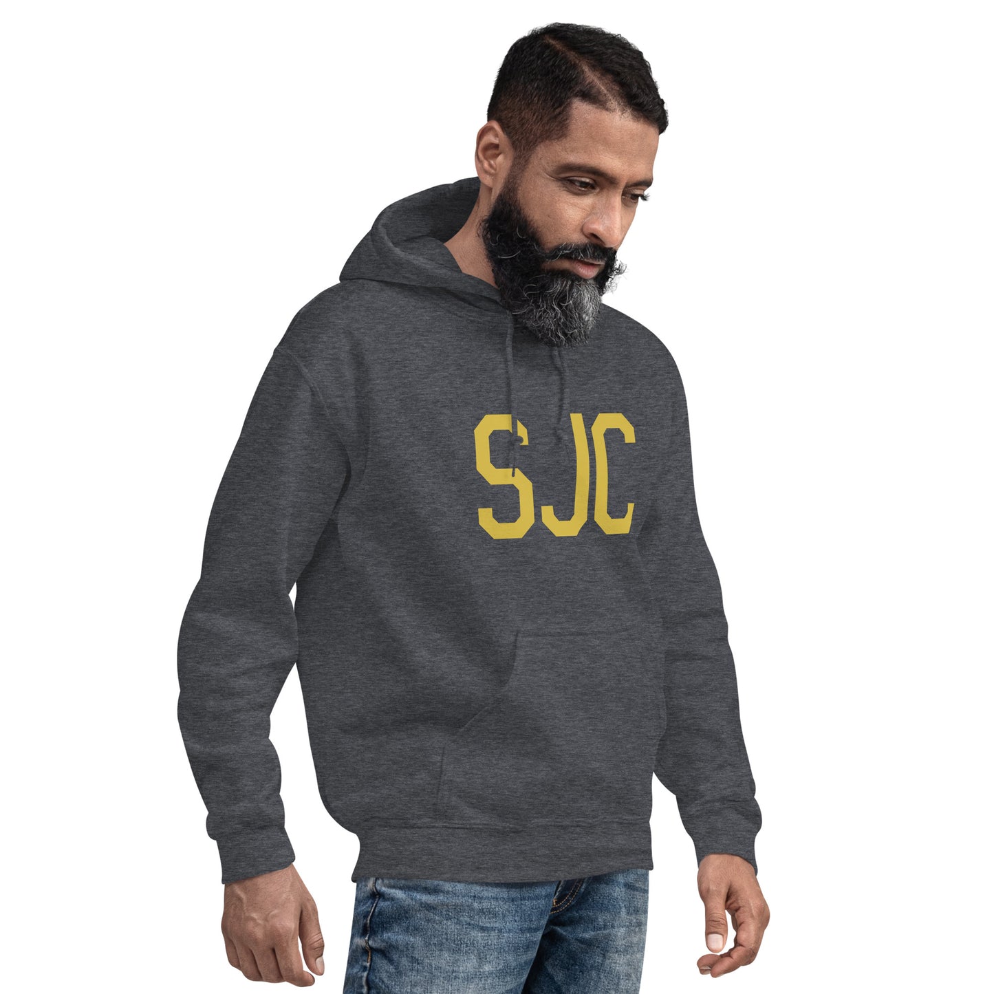 SJC San Jose Unisex Hoodie • Air Force Lettering in Old Gold • YHM Designs - Image 06