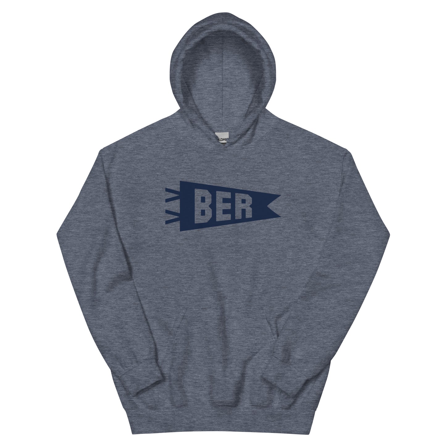 Airport Code Unisex Hoodie - Navy Blue Graphic • BER Berlin • YHM Designs - Image 01