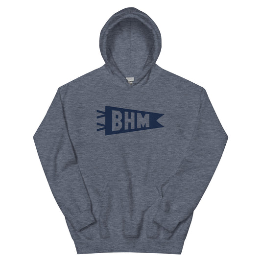 Airport Code Unisex Hoodie - Navy Blue Graphic • BHM Birmingham • YHM Designs - Image 01