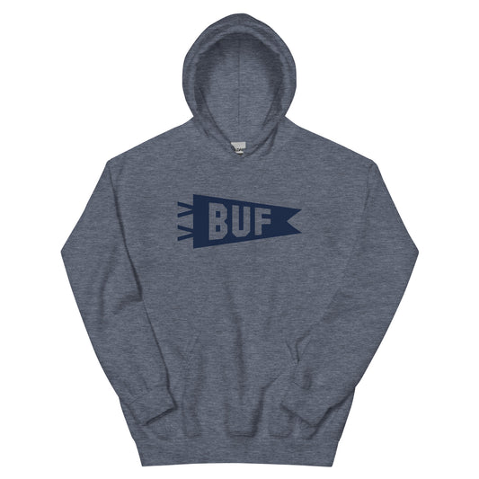 Airport Code Unisex Hoodie - Navy Blue Graphic • BUF Buffalo • YHM Designs - Image 01