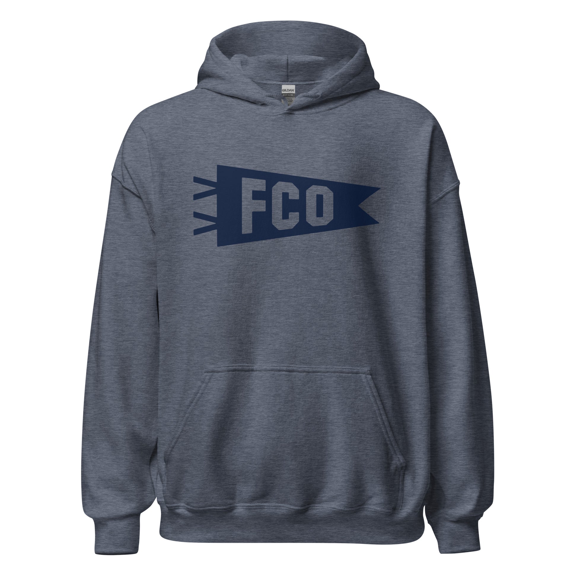Airport Code Unisex Hoodie - Navy Blue Graphic • FCO Rome • YHM Designs - Image 05