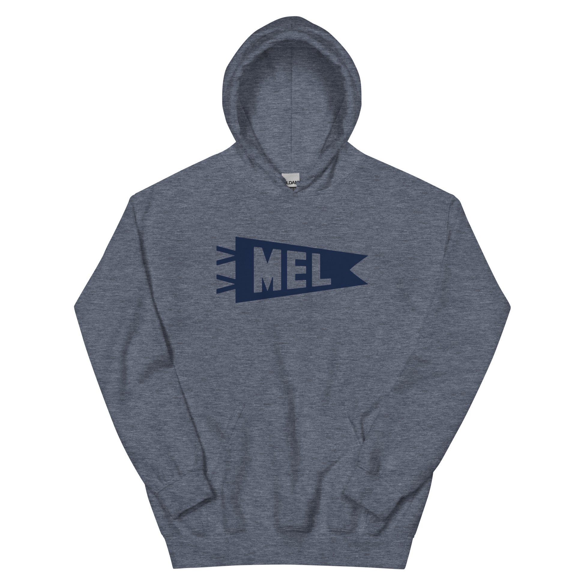 Airport Code Unisex Hoodie - Navy Blue Graphic • MEL Melbourne • YHM Designs - Image 01