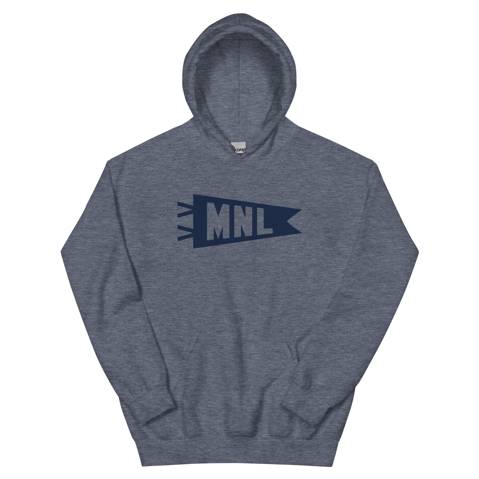 Airport Code Unisex Hoodie - Navy Blue Graphic • MNL Manila • YHM Designs - Image 01