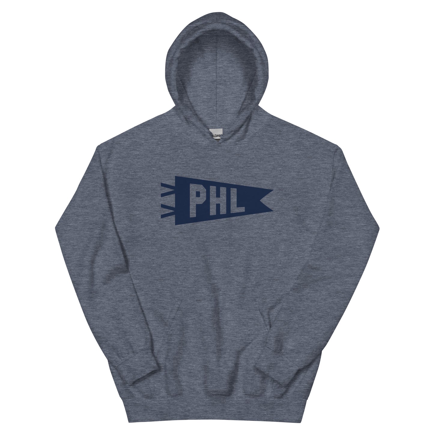 Airport Code Unisex Hoodie - Navy Blue Graphic • PHL Philadelphia • YHM Designs - Image 01