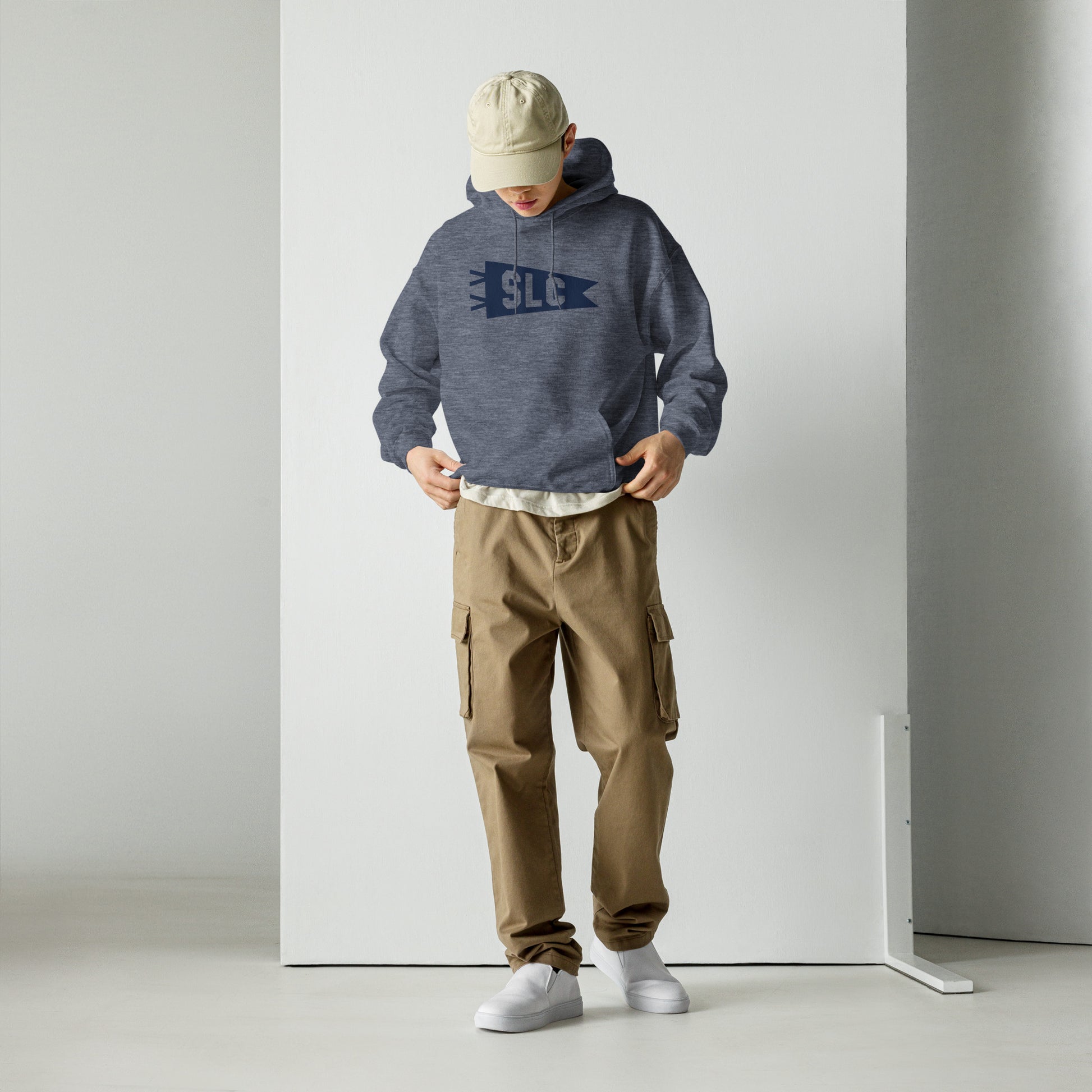 Airport Code Unisex Hoodie - Navy Blue Graphic • SLC Salt Lake City • YHM Designs - Image 03