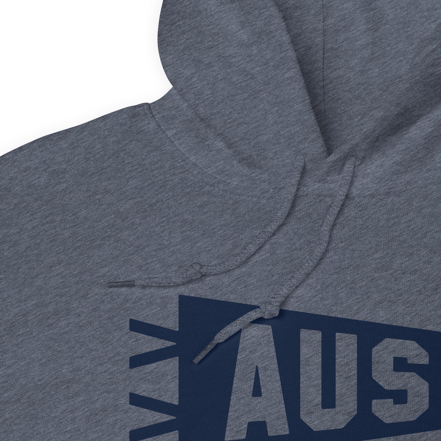 Airport Code Unisex Hoodie - Navy Blue Graphic • AUS Austin • YHM Designs - Image 06