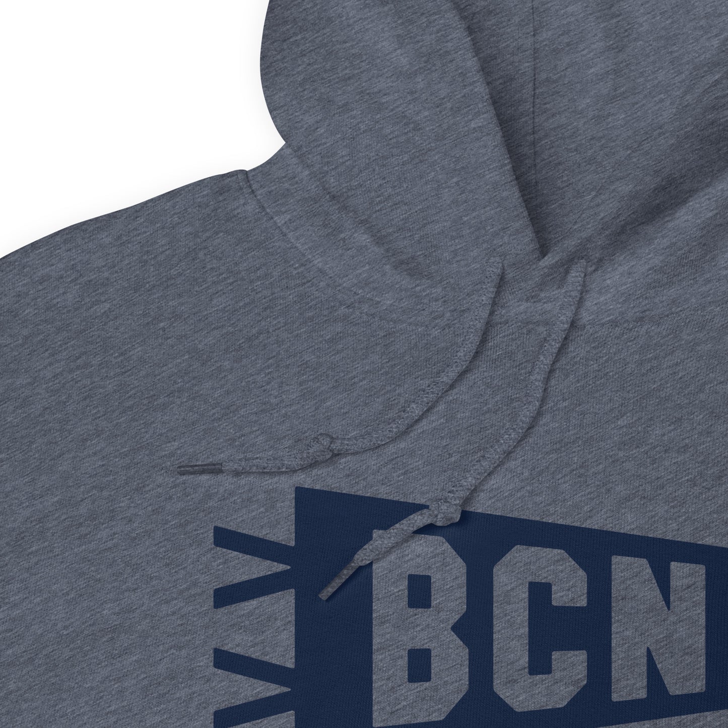 Airport Code Unisex Hoodie - Navy Blue Graphic • BCN Barcelona • YHM Designs - Image 06