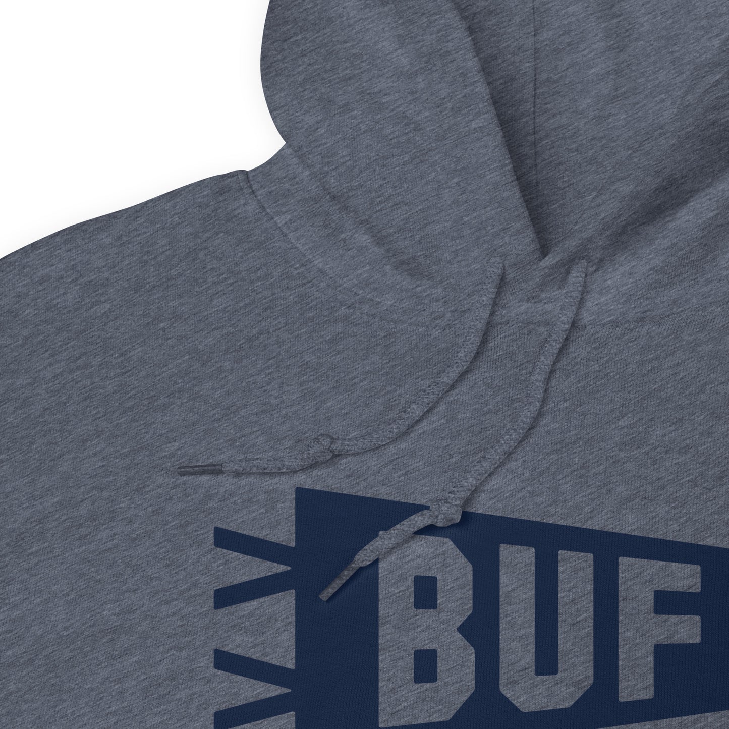 Airport Code Unisex Hoodie - Navy Blue Graphic • BUF Buffalo • YHM Designs - Image 06