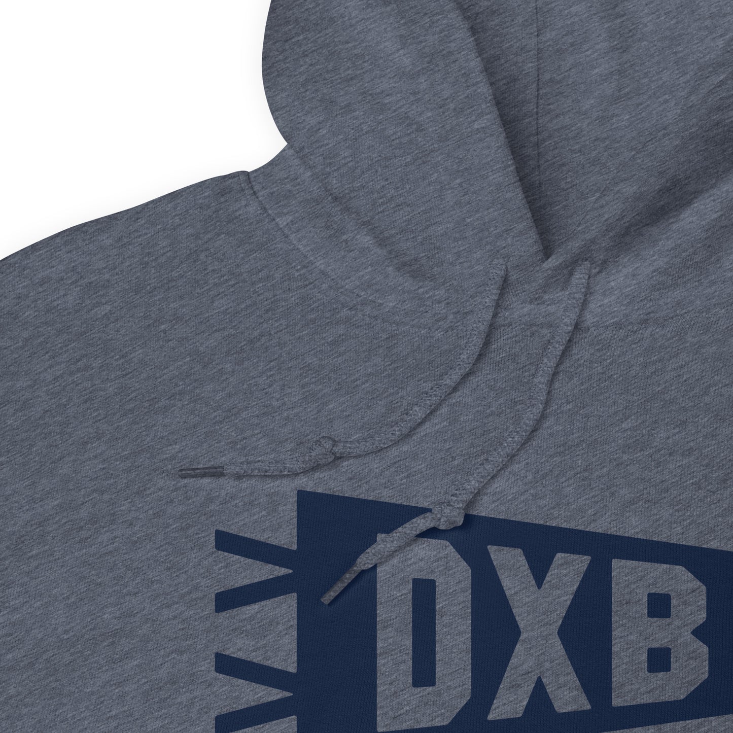 Airport Code Unisex Hoodie - Navy Blue Graphic • DXB Dubai • YHM Designs - Image 06