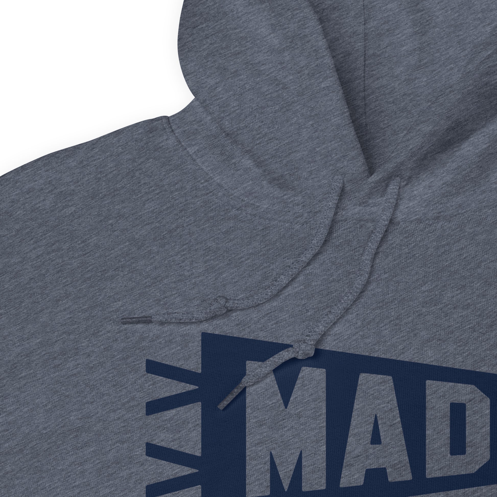 Airport Code Unisex Hoodie - Navy Blue Graphic • MAD Madrid • YHM Designs - Image 06