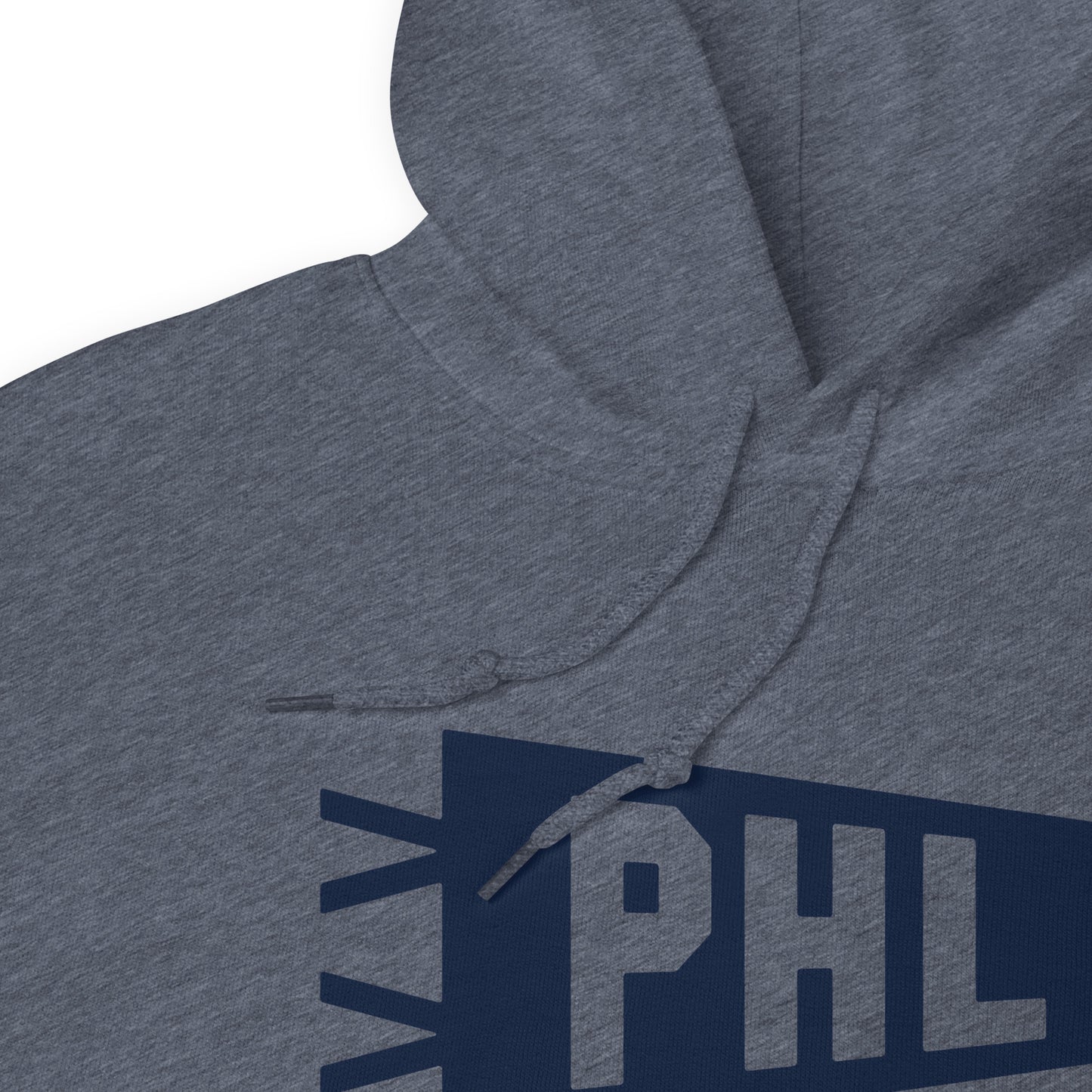 Airport Code Unisex Hoodie - Navy Blue Graphic • PHL Philadelphia • YHM Designs - Image 06