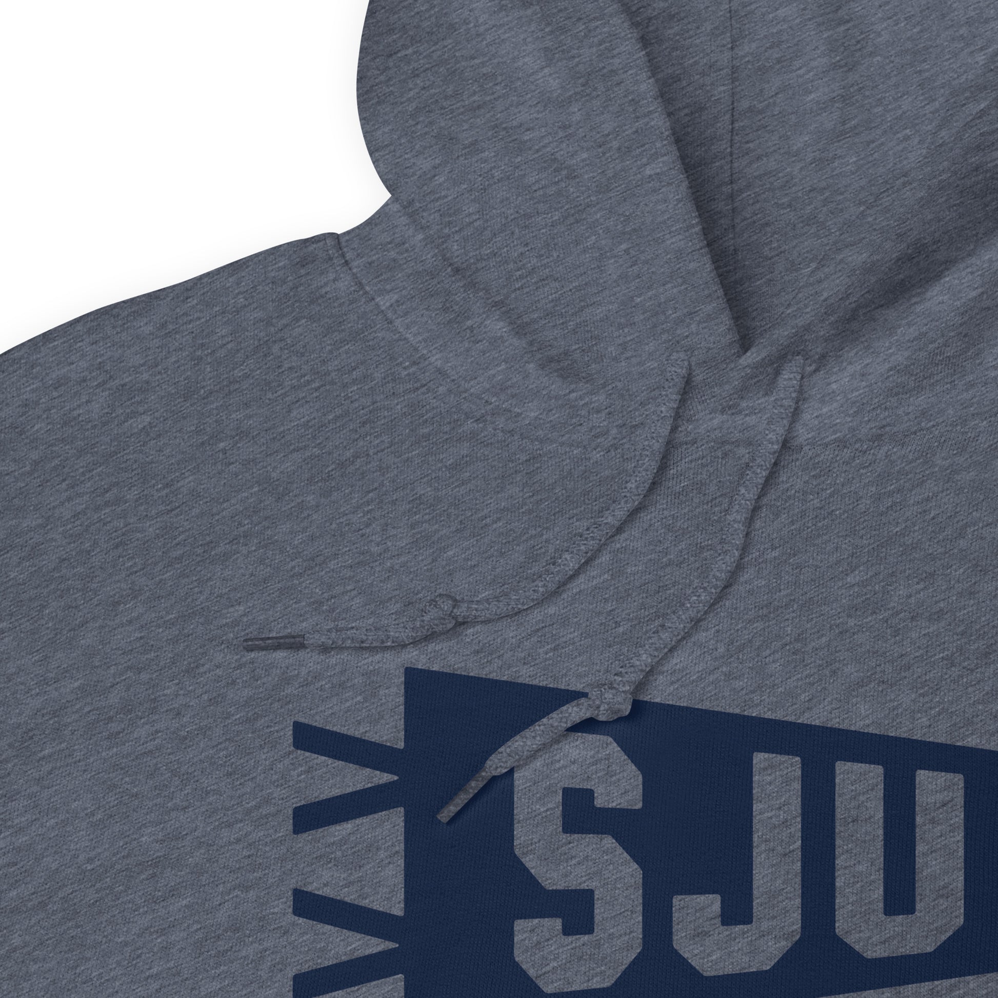 Airport Code Unisex Hoodie - Navy Blue Graphic • SJU San Juan • YHM Designs - Image 06