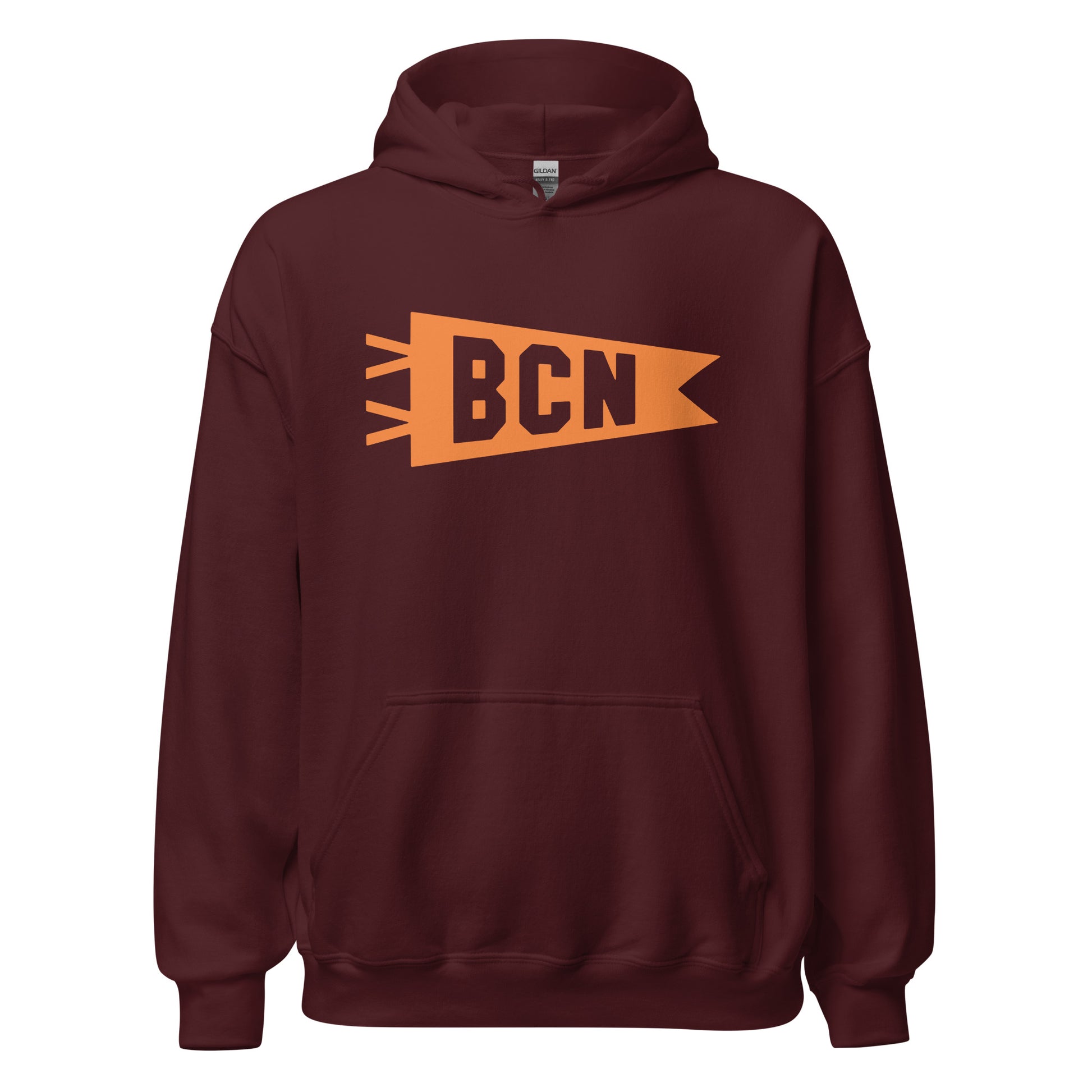 Airport Code Unisex Hoodie - Orange Graphic • BCN Barcelona • YHM Designs - Image 05