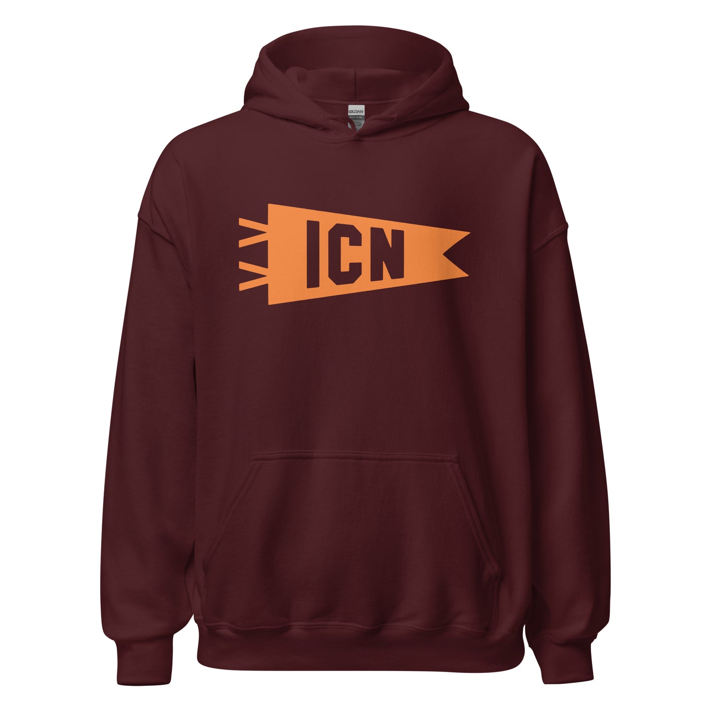 Airport Code Unisex Hoodie - Orange Graphic • ICN Seoul • YHM Designs - Image 05