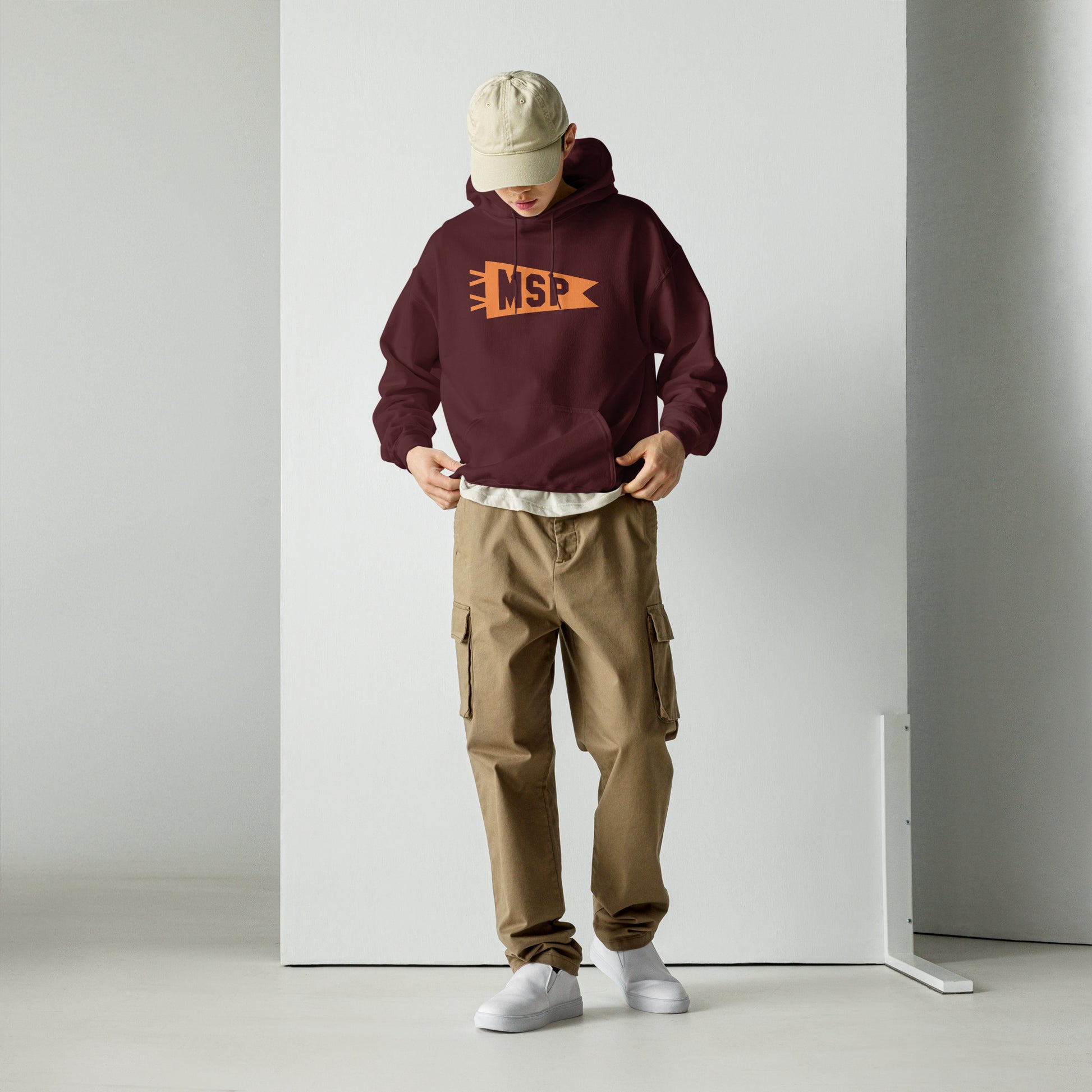 Airport Code Unisex Hoodie - Orange Graphic • MSP Minneapolis • YHM Designs - Image 03