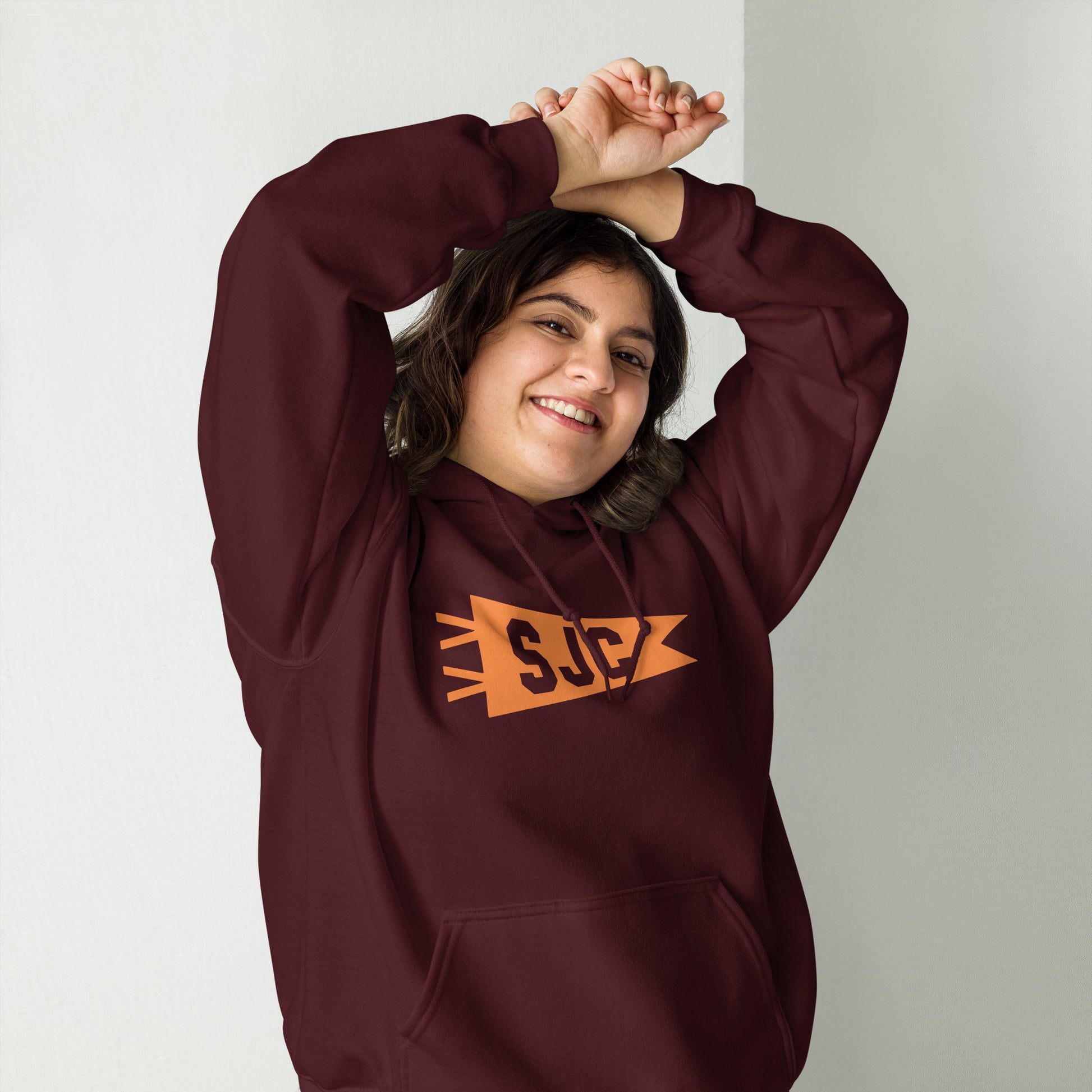 SJC San Jose Unisex Hoodie • Banner Design in Orange • YHM Designs - Image 04