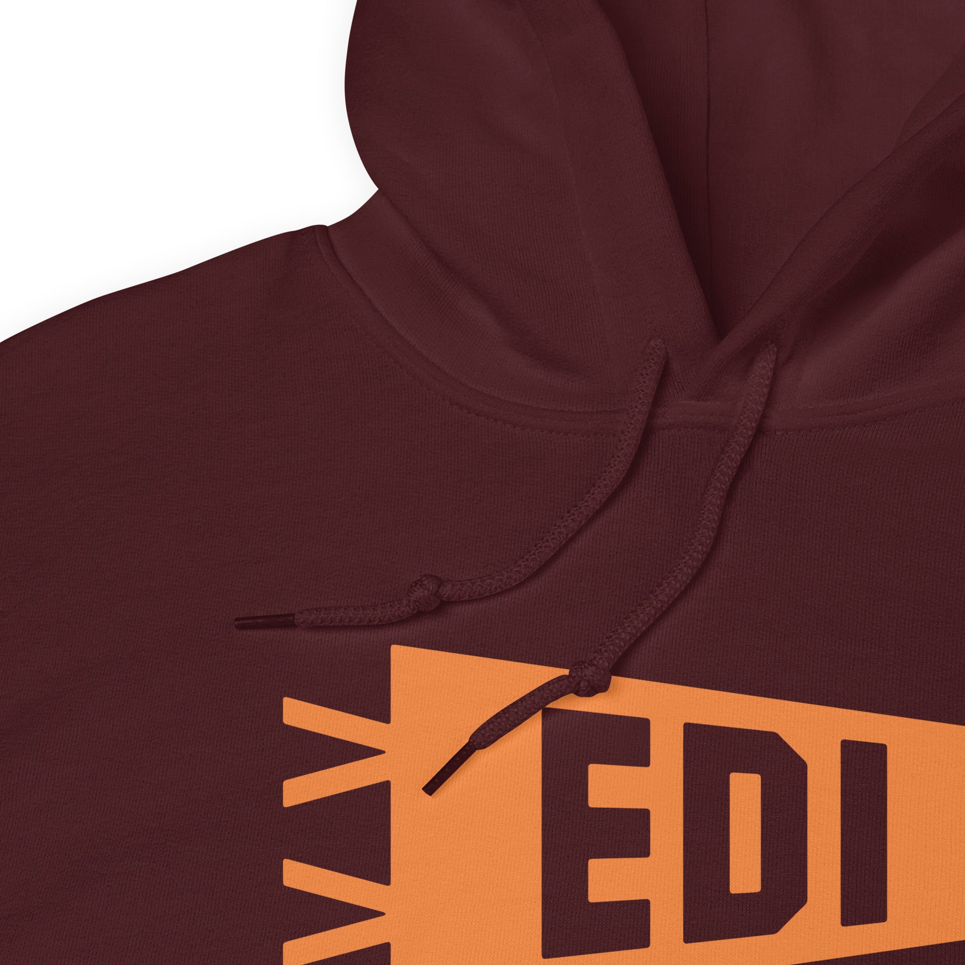 Airport Code Unisex Hoodie - Orange Graphic • EDI Edinburgh • YHM Designs - Image 06